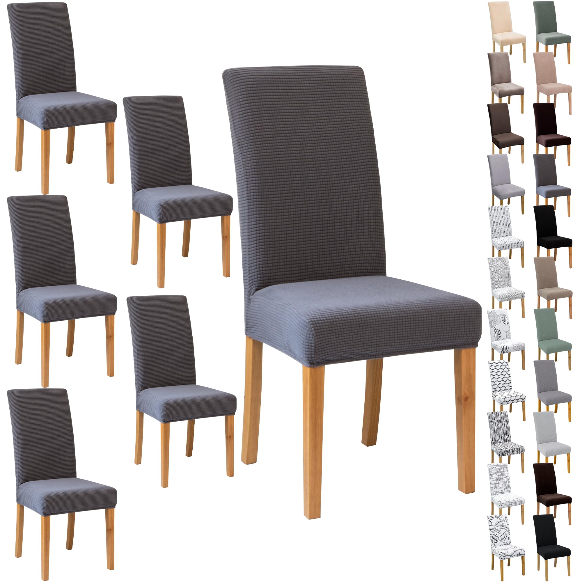Stuhlhussen Stretch Stuhlbezug Set 6 Stück, elastische abnehmbare waschbare Stuhlhusse für Esszimmerstuhl, Schwingstuhl, Schaukelstuhl, Küche, Wohnzimmer, Büro, Hotel, Restaurant, Bankett