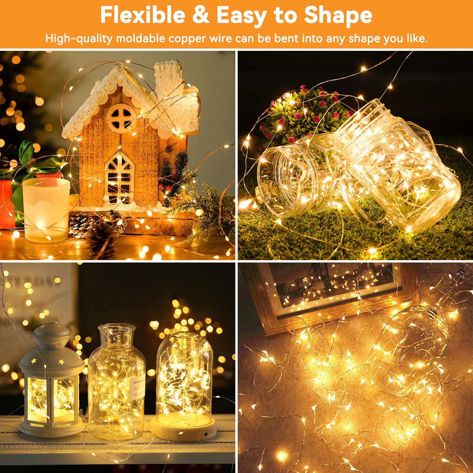 Condition photo showing New/Like New for solar string lights outdoor waterproof 2 pack total 66ft 200led 8 modes twinkle lights solar fairy lights for patio, garden yard party wedding tree christmas halloween decoration, warm white