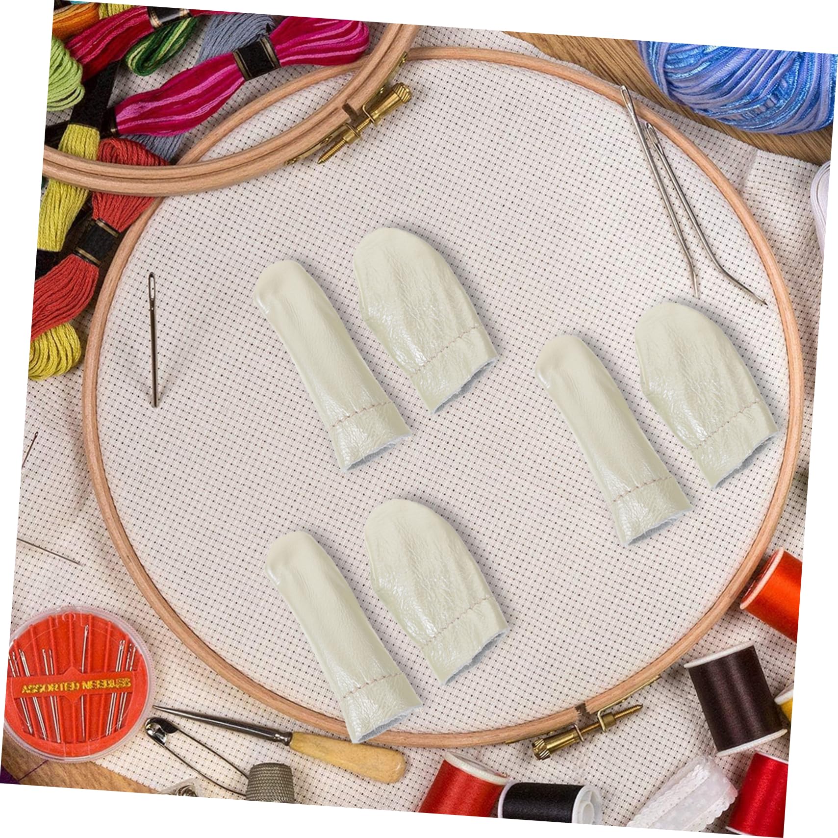 Dedales de Cuero Dedos Protectores Piezas Costura de 6 Beige