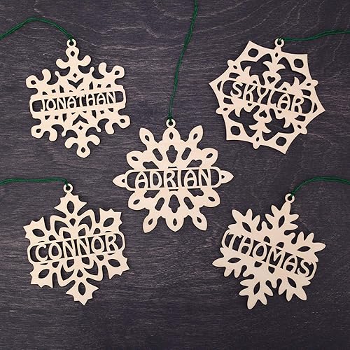 Set of 5 Wooden Personalized Gifts - Engraved Christmas Ornament, Wood Christmas Tree Ornament, Xmas Decor, Custom Christmas Gift