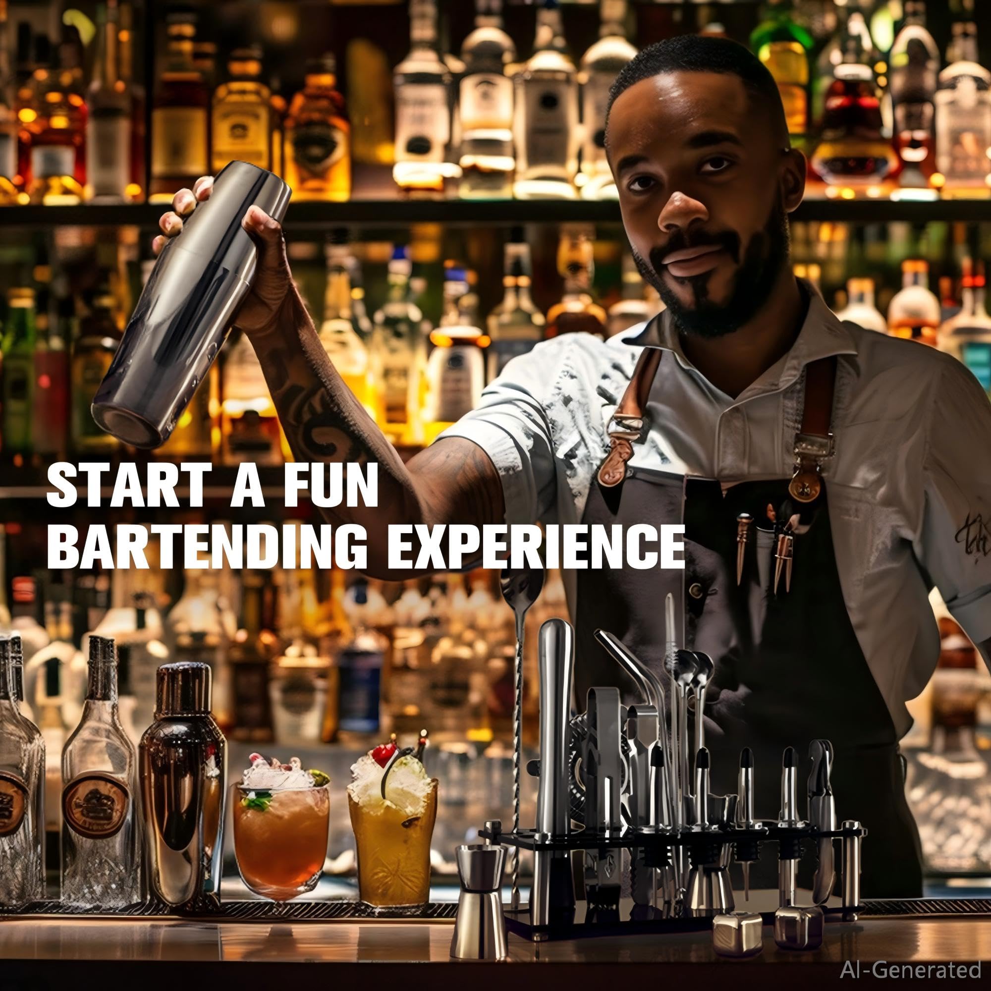 Ensemble de shaker à cocktail, 23 pièces en acier inoxydable Boston avec support en acrylique et livret de recettes de cocktails, outils de bar professionnels pour mélanger les boissons, maison, bar