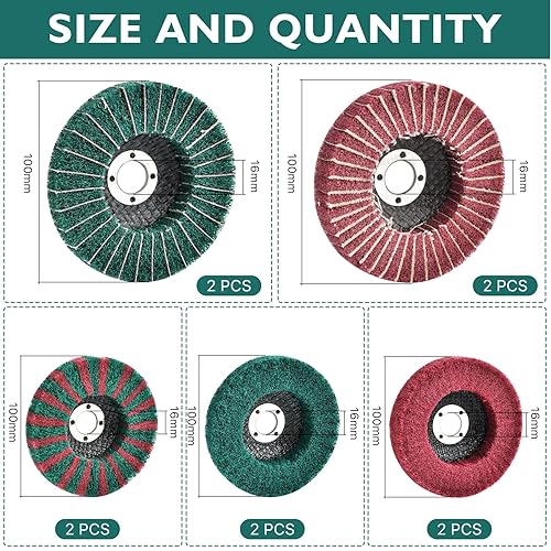 Miniatura 2 de Juego de 10 discos de fibra de nailon, rueda de pulido de grano 120180240320, ruedas de pulido de lijado para amoladora angular (rojo verde)