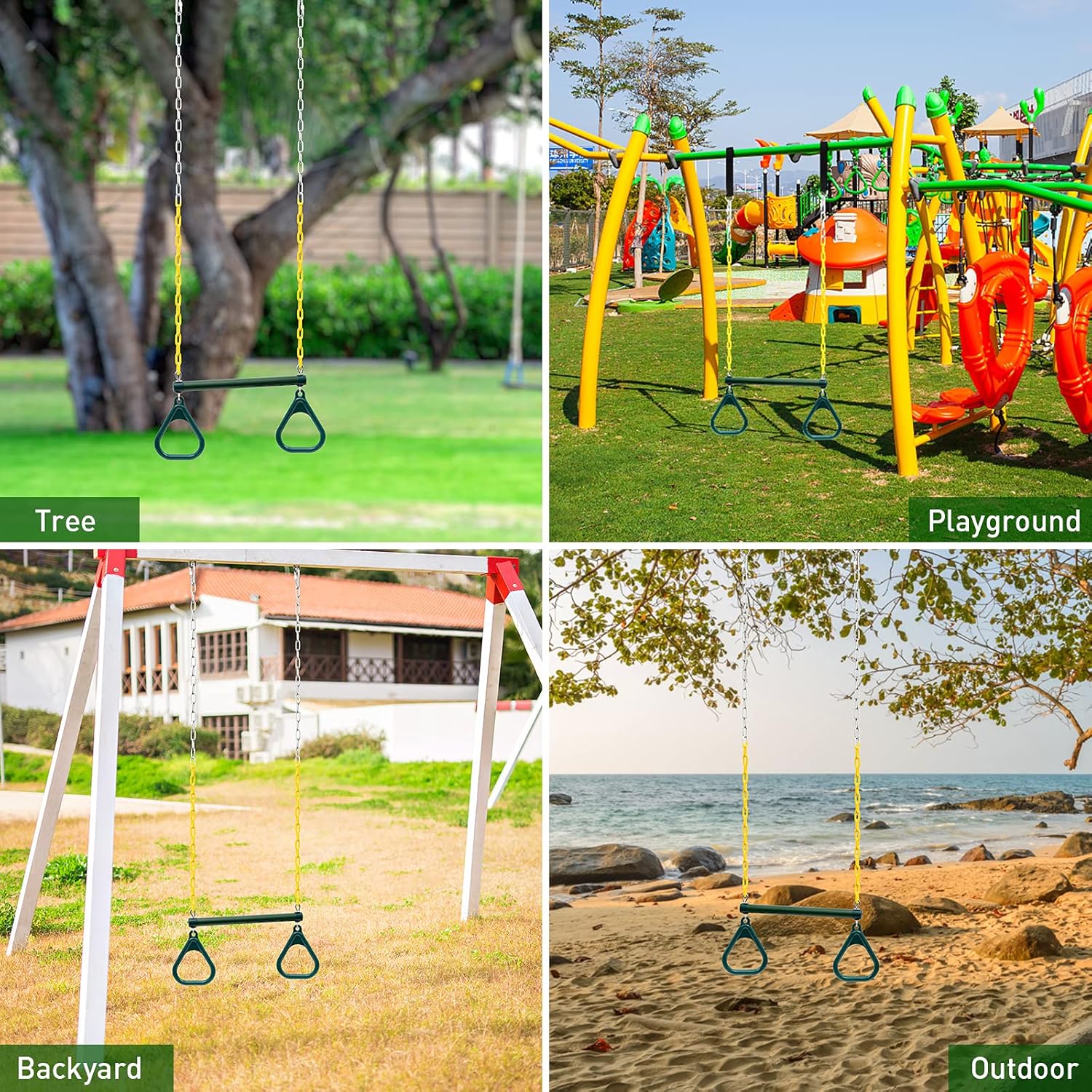 Newtion 18" Trapeze Swing Bar with Rings, Monkey Bars for Kids with 48" Coated Chains Swing Set Accessories, Swing Sets for Backyard, Indoor Jungle Gym Play Set and Outdoor Playground Equipment : Toys & Games