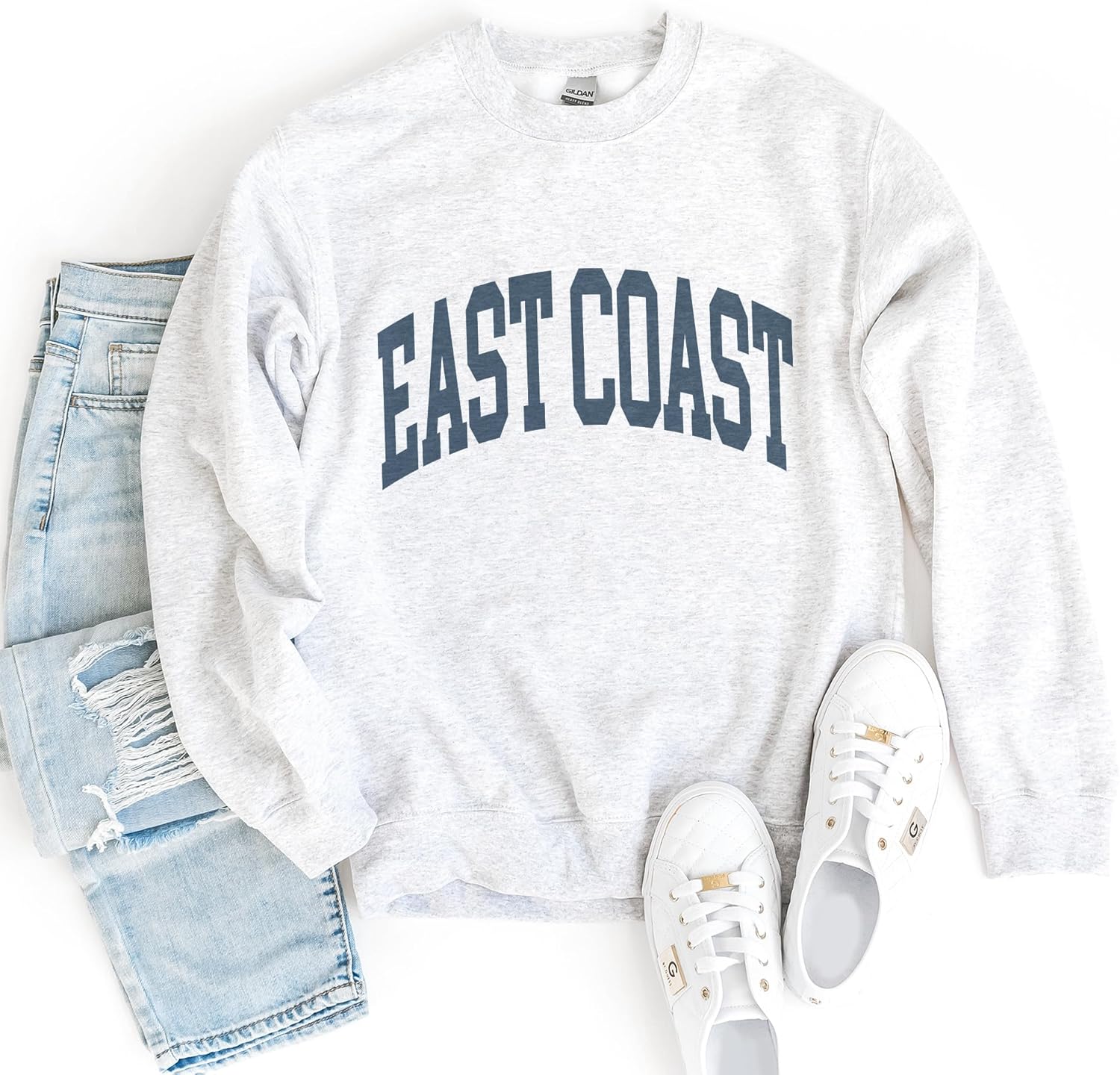 East Coast Sweatshirt, Cute Beach Pullover, Faded Vintage Aesthetic Varsity, Trendy Travel Destination Gift For Him or Her, Unisex Crewneck Sweatshirt - Image 4