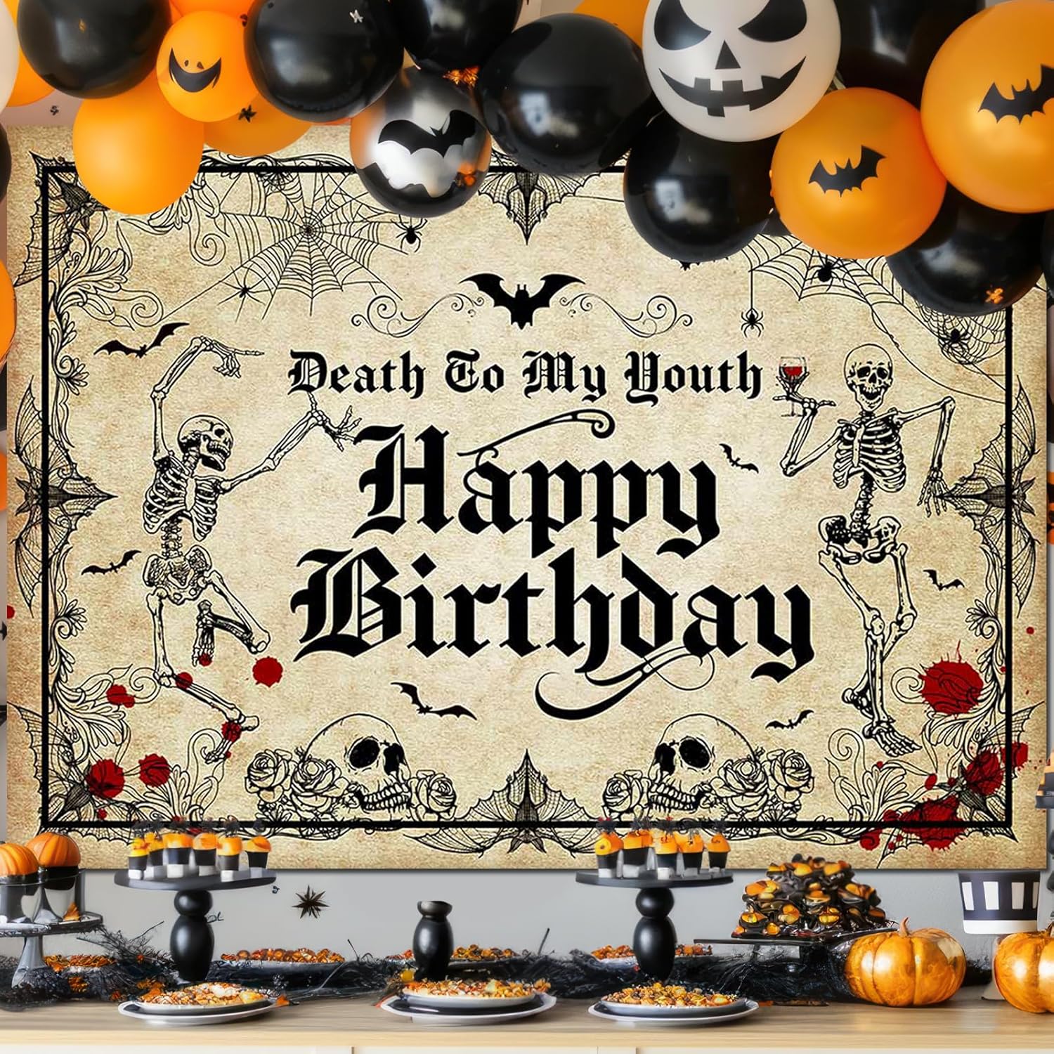 Avezano Death to My Youth Birthday Decorations Backdrop Halloween Birthday Party Decorations RIP to My 20s Funeral for My Youth Theme Birthday Party Photoshoot Banner (7x5ft)