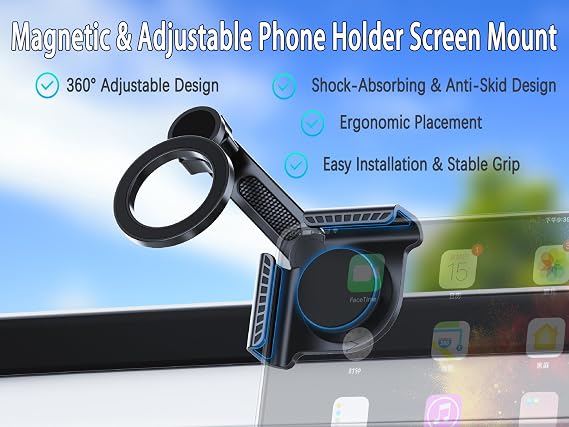 Magnetic Phone Holders for Tesla Model 3/Y/Juniper a Accessories, 360 Degree Rotation Tesla Phone Holder Screen Mount Fit for iPhone 17 16 15 14 13 Phones with Magnetic Ring