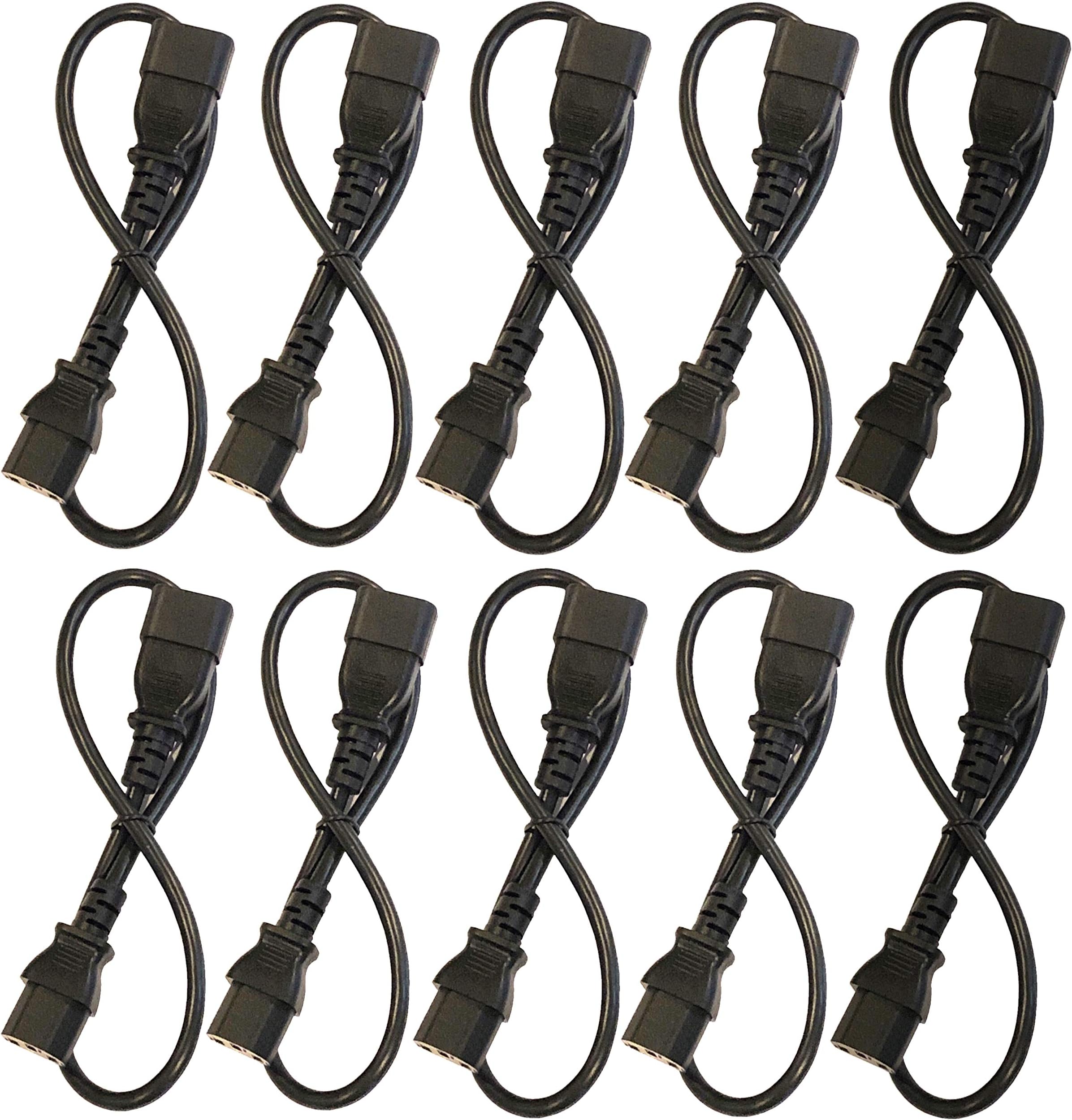 10 Pack of 2 Foot IEC 320 NEMA C13 C14 10A 18AWG AC Power Cord PDU to CPU Cables