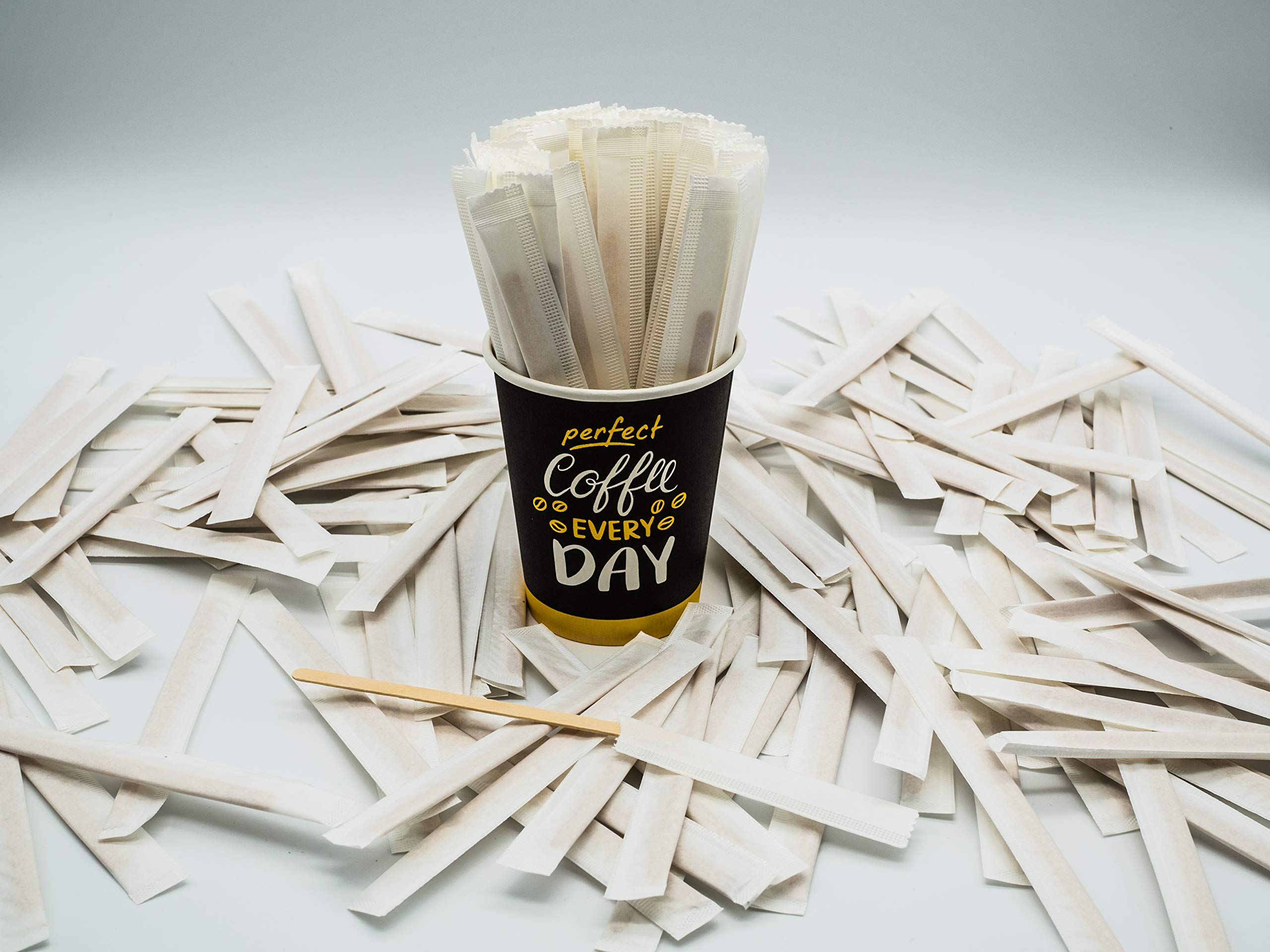 1000 palettine per caffè in legno usa e getta. Confezionato singolarmente. 14 cm di lunghezza. Ideale per caffè, cocktail, bevande rinfrescanti