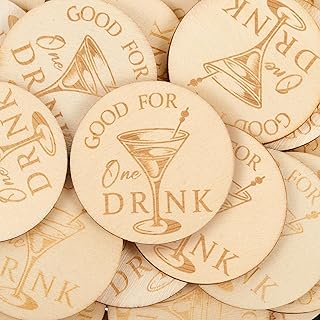 Marsui 100 Pcs Wooden Drink Tokens Bulk for Wedding Personalised Drink Tickets Poker Chips for Guest Wedding Favors Bevera...