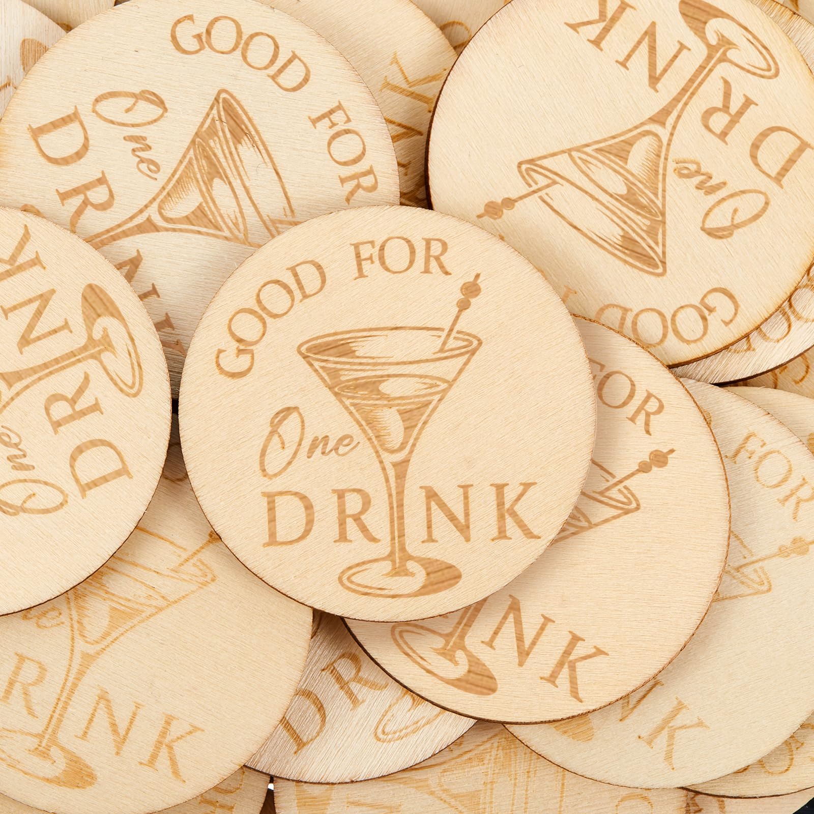 Marsui 100 gettoni in legno per bevande, per matrimoni, biglietti da poker personalizzati per ospiti, bomboniere, bevande, compleanni, degustazioni, feste, bar, decorazioni per tavoli (motivo tazza da