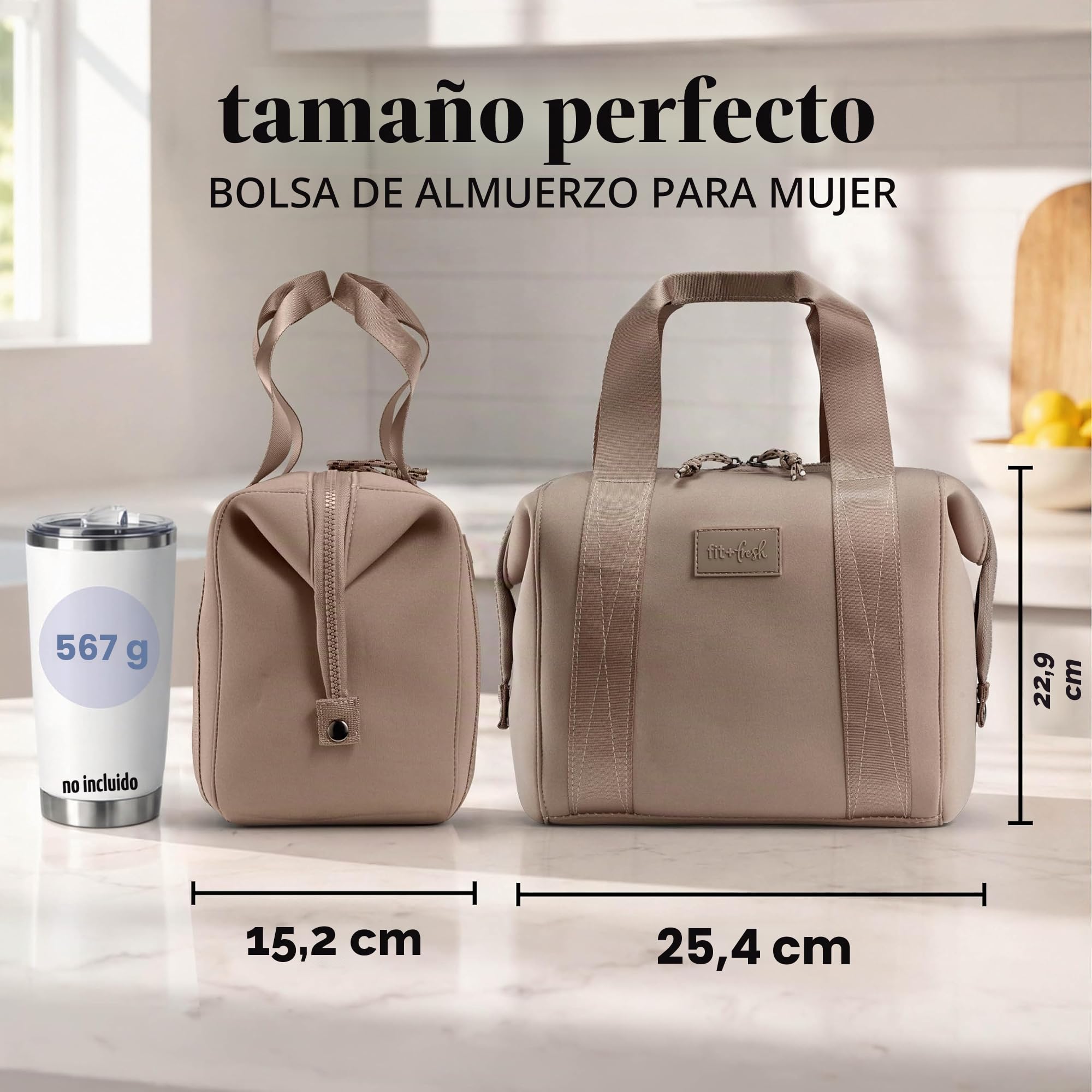 Fit & Fresh Bolsa de almuerzo de neopreno para mujer, bolsa de almuerzo isotérmica para el trabajo, resistente a desgarros y manchas, gran caja de almuerzo para mujer con contenedores y hielo,