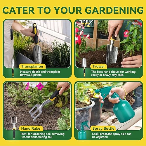 Miniatura 4 de Juego de herramientas de jardinería de acero inoxidable resistente, con agarre de goma antideslizante, bolsa de almacenamiento, herramientas de mano