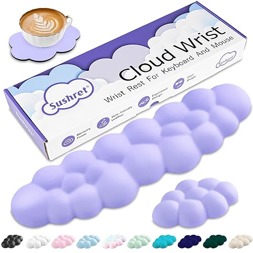 Sushret Cloud Wrist Rest Keyboard, Cloud Keyboard Wrist Pad Set with PU Leather Memory Foam, Cute Arm Rest for Palm Support, PC/Gaming Desk Accessories/Office Setup/Computer Hand Cushion - Purple - 04 Purple - Tenkeyless