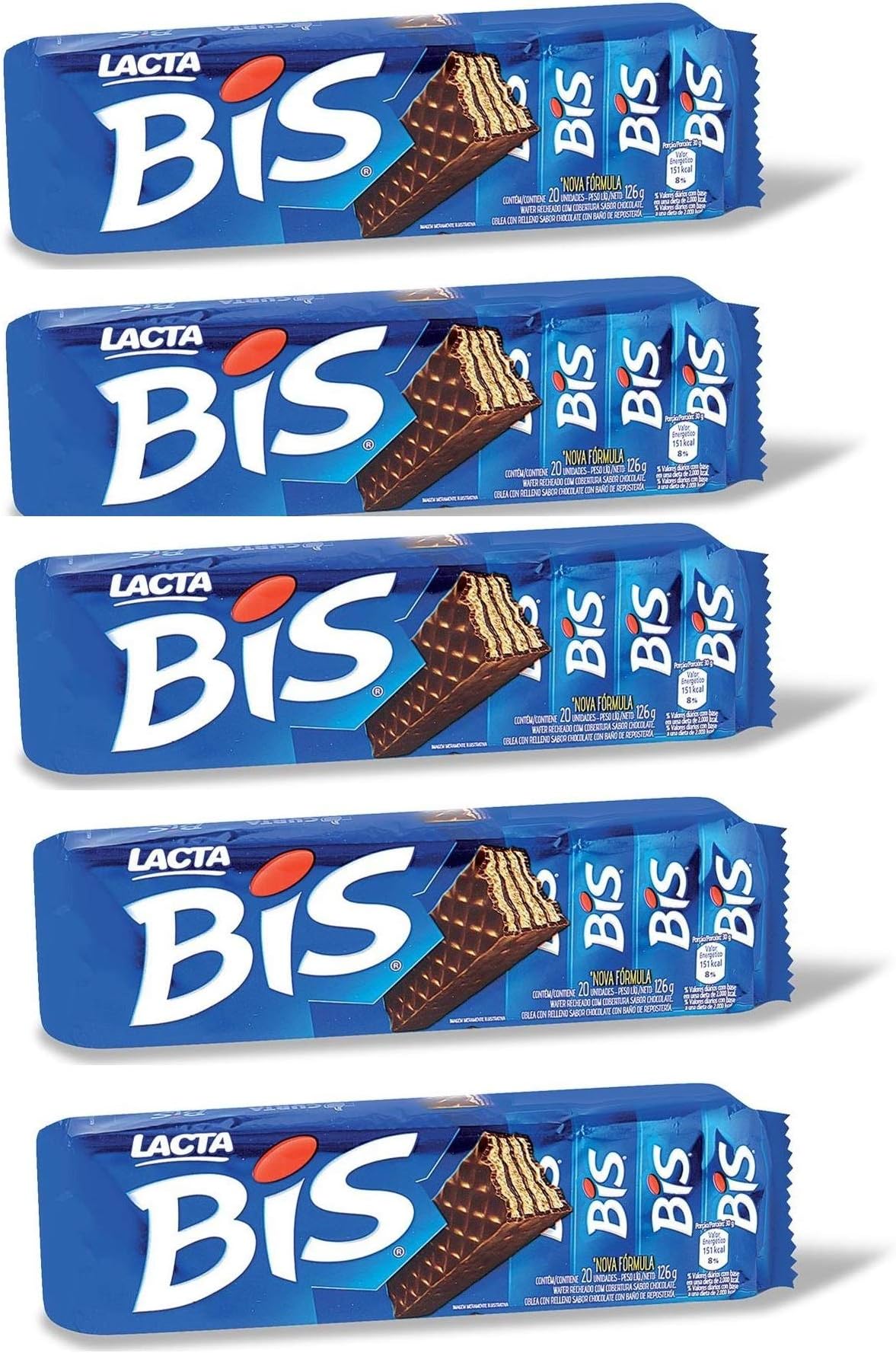 BIS Chocolate Wafer Biscuits, Wafer Rechado Coberto Com Chocolate 126g (Pack of 5)