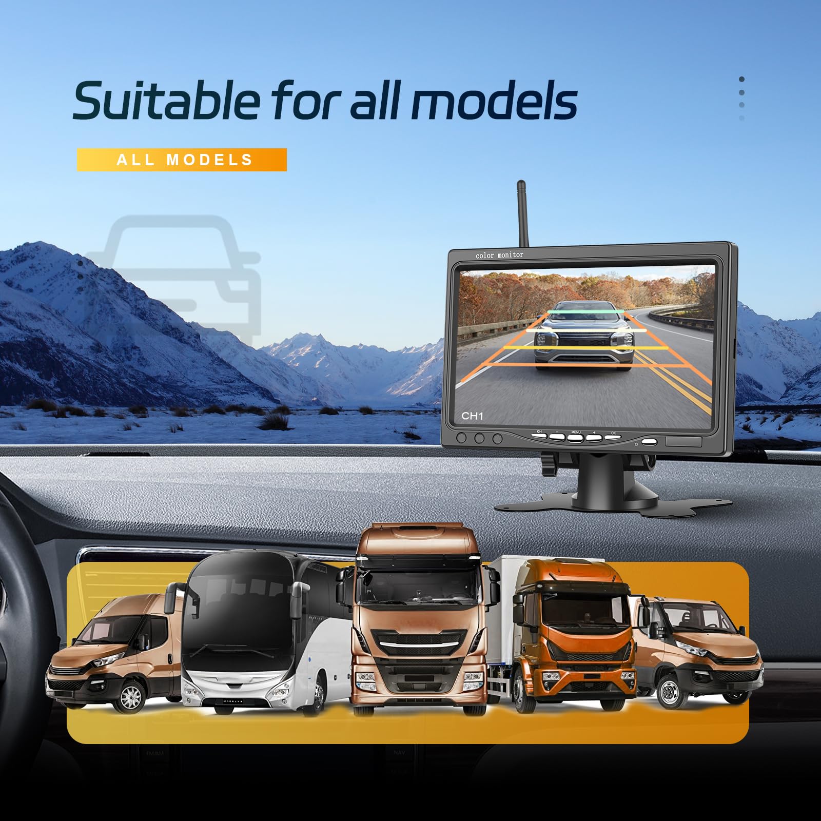 Rückfahrkamera-Set mit 7"-LCD-1080P Monitor & Weitwinkel