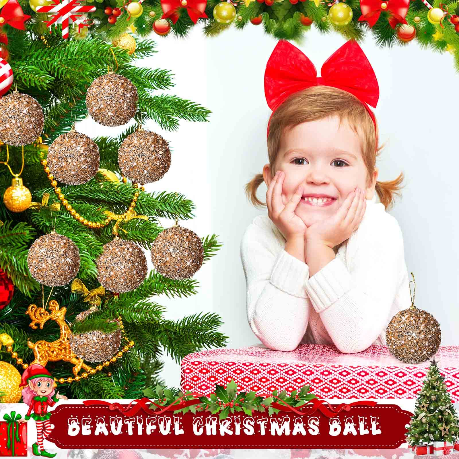 Lot de 8 boules de Noël à paillettes à suspendre - Décoration de Noël à suspendre - Décoration de fête de mariage