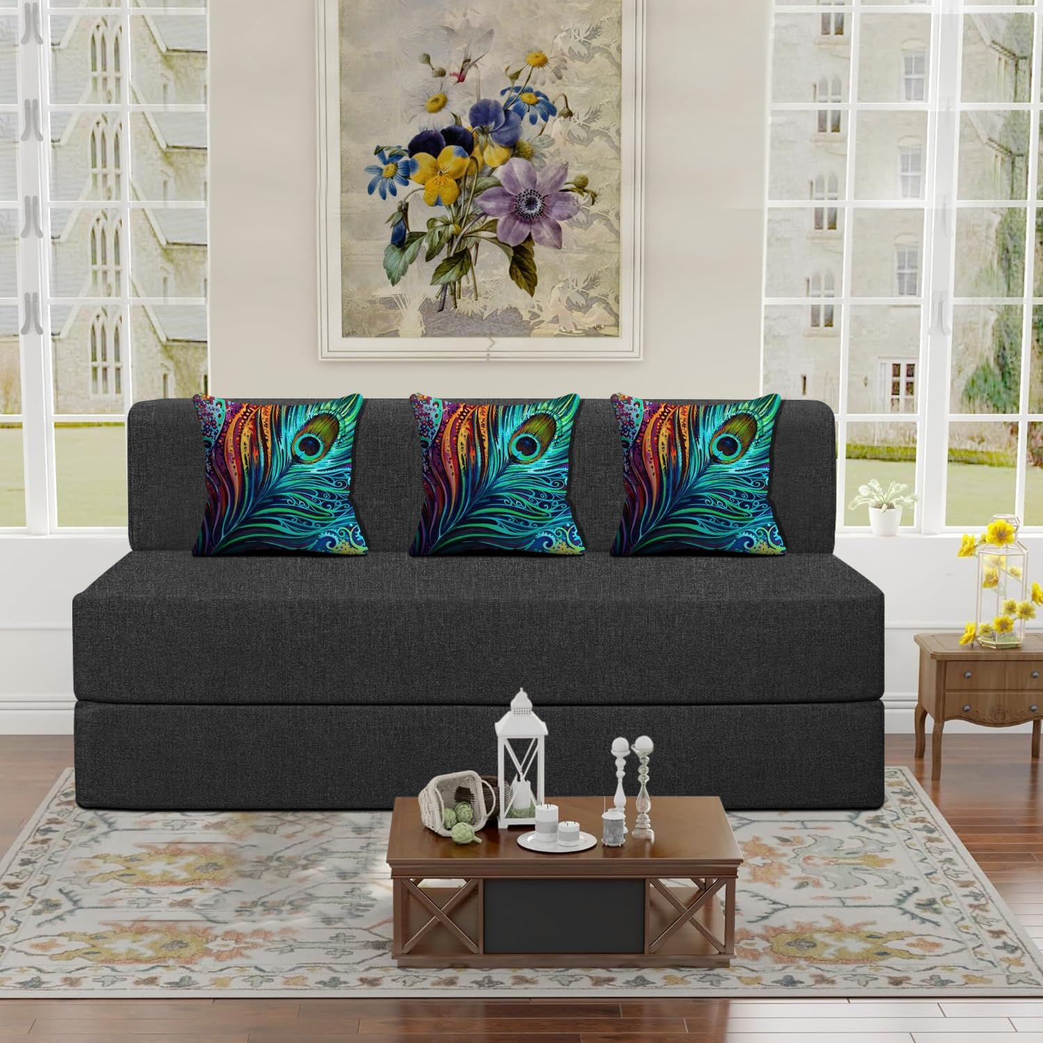 Dr Smith Sofa Cum Bed Sofa | Sofa Bed 6 X 6 Feet, 3 Seater | Folding Sofa Bed, Sofa Cum Beds for Living Room, Flipper Three Seater Sofa with Cushions Jute Fabric - Color Black (B0DJ8XKKKQ) Amazon Price History, Amazon Price Tracker