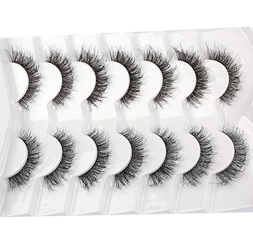 Miniatura 8 de Pooplunch Pestañas postizas con aspecto de ojo de gato, pestañas cortas y onduladas, pestañas postizas 8D cruzadas con volumen, pestañas postizas de