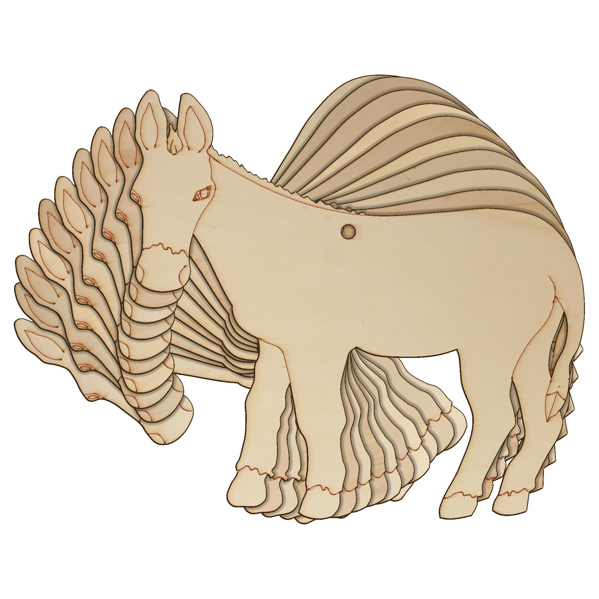 10x Wooden Donkey Standing Craft Shapes 3mm Plywood Animal Farm Horse(5 x 5.3cm,Hole Top Centre)