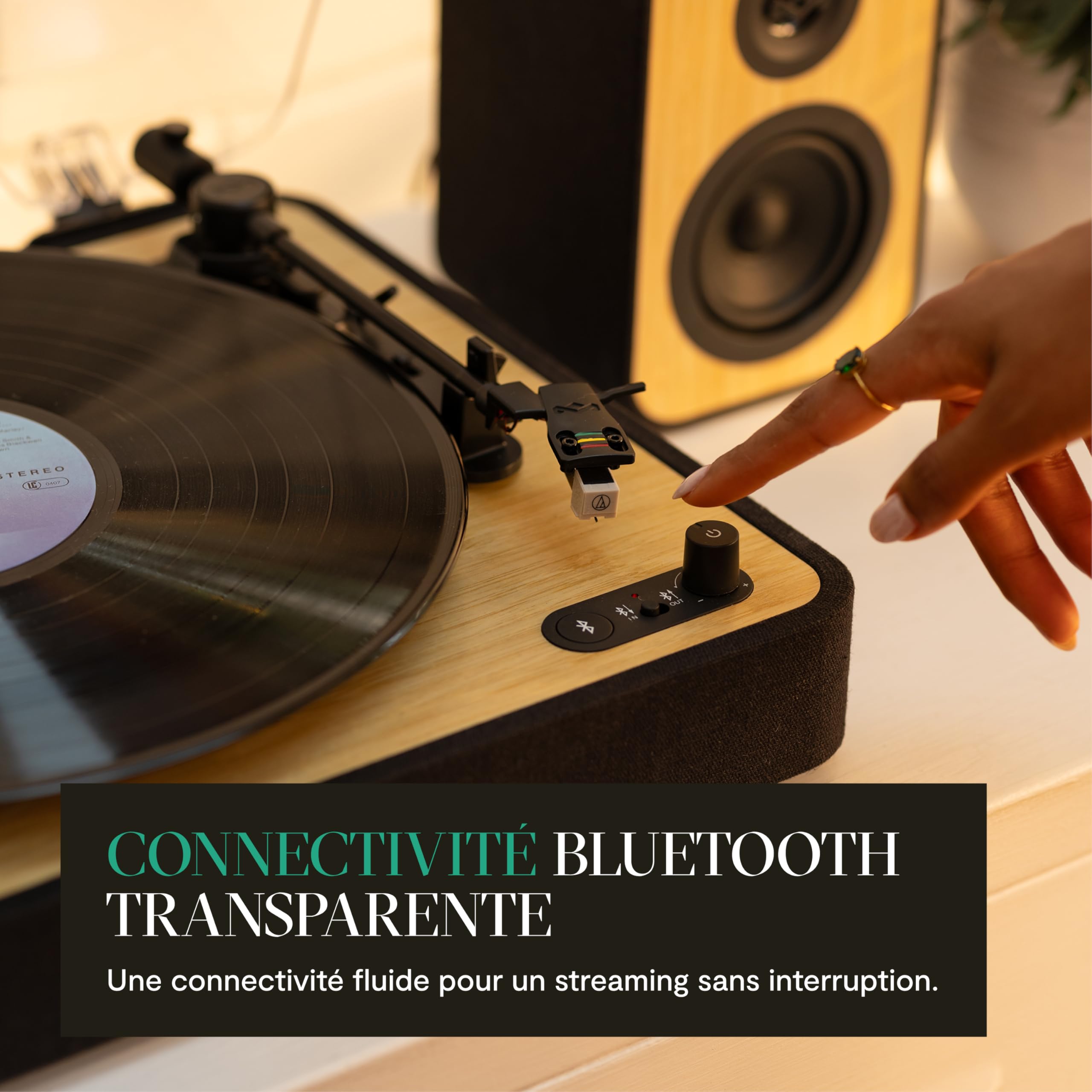 House of Marley Revolution Platine Vinyle Bluetooth avec Enceintes Bibliothèque Filaires – Tourne Disque, Matériaux Recyclés, Lecteur Vinyle avec Couvercle, Installation Facile