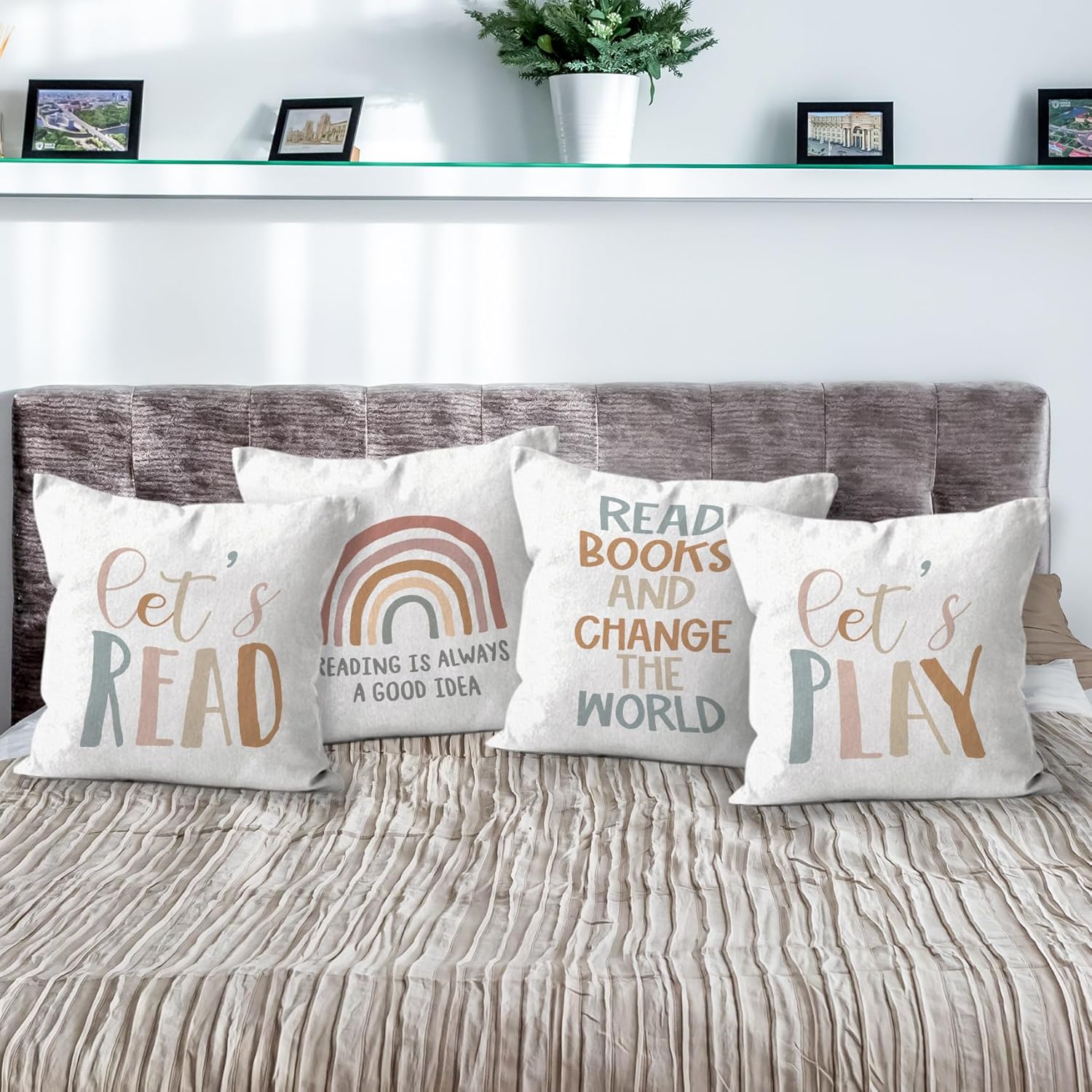 HIWX Reading Pillow Cover,Classroom Throw Pillows,Lets Play Read Classroom Decorative 18 x 18 Throw Pillow Cover,Classroom Pillows for Kids Reading Corner Room Nursery Decor Set of 4 Pillowcase 3 812krGmq1bL. AC SL1500