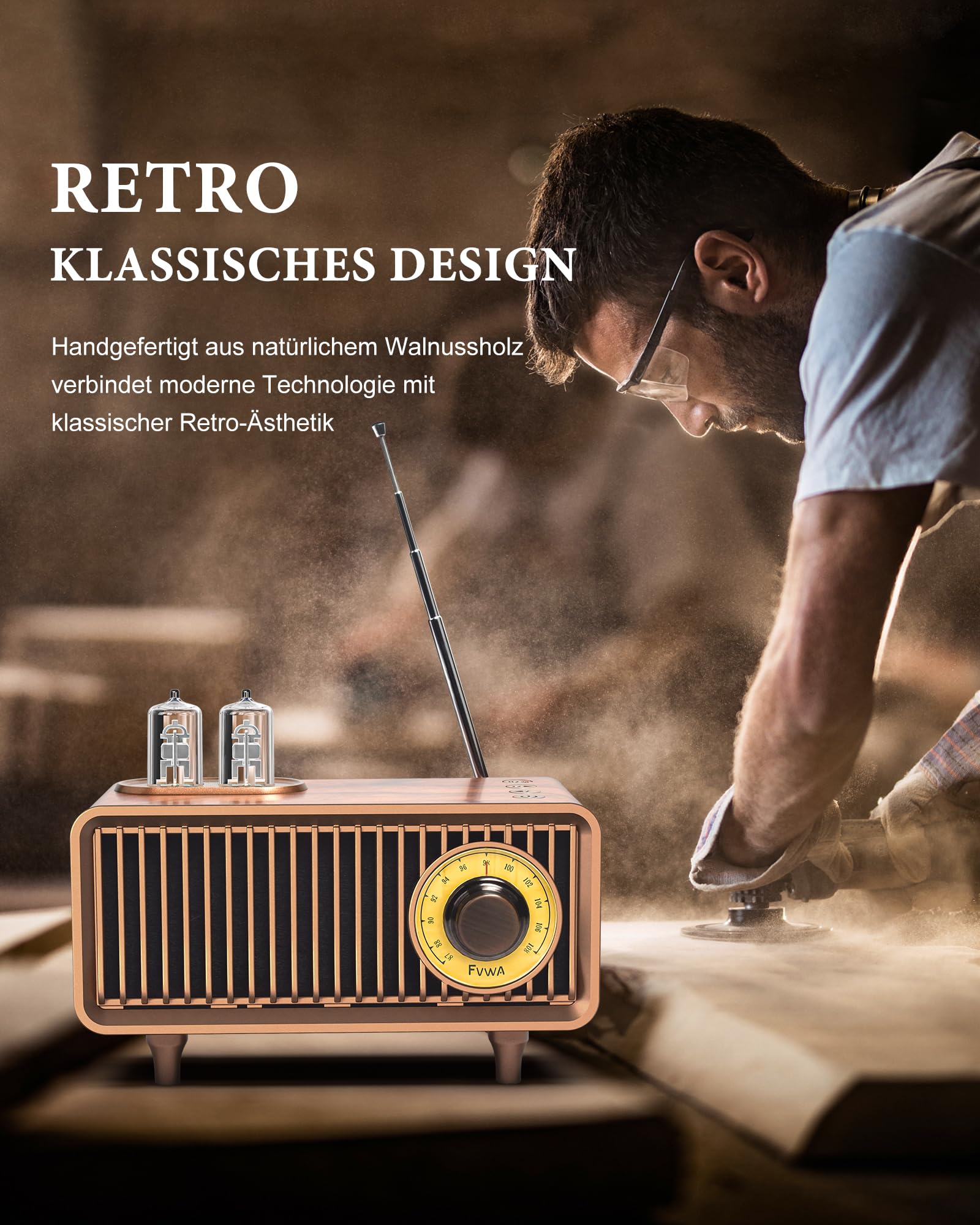 COLSUR Retro Radio Bluetooth Lautsprecher Tragbarer Vintage Radio FM Küchenradio Wiederaufladbarer Kabelloser mit Klassischem Retro-Stil Unterstützt TF-Karte/AUX/USB MP3-Player mit 1500mAh Akku