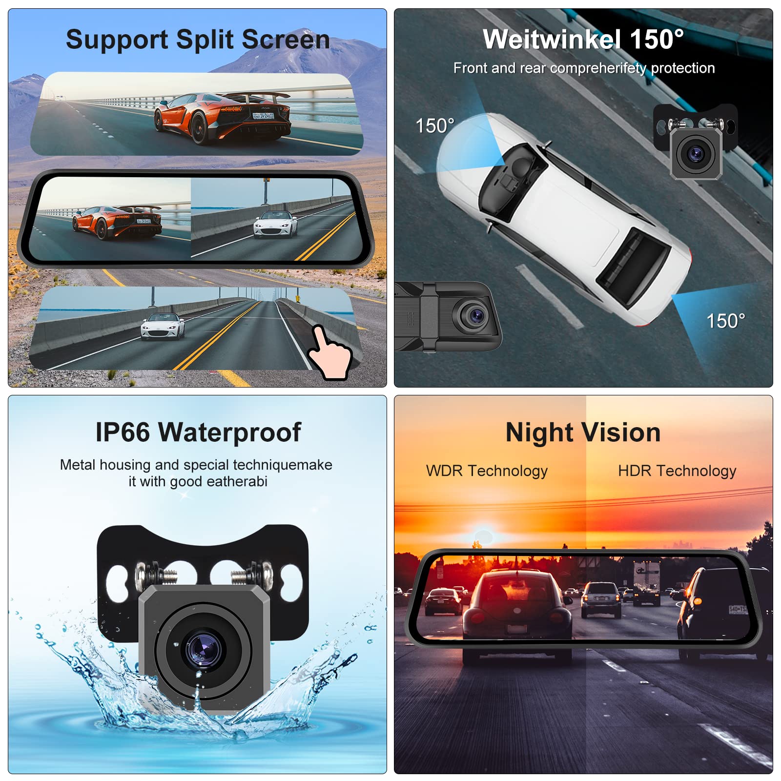 Dashcam Rückspiegel Kamera, 9,66 Zoll IPS LCD Touchscreen Smart Dashcam Rückspiegel Kamera, 9,66 Zoll IPS LCD Touchscreen Smart
