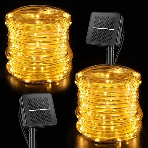 Miniatura 2 de Guirnalda de luces solares para exteriores, paquete de 2 unidades de 39 pies, 100 luces LED impermeables con 8 modos de iluminación, cable de cobre,