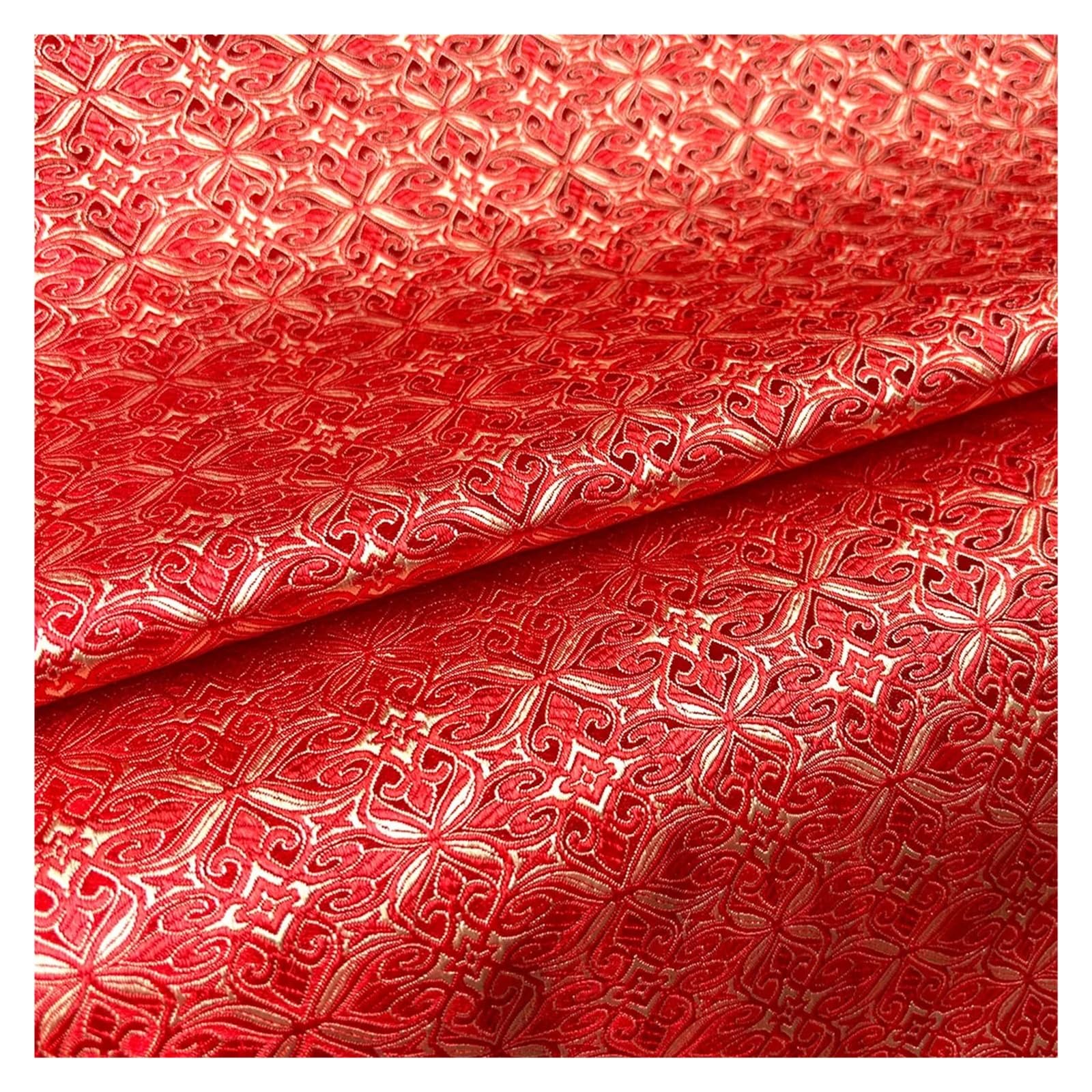 Satin Fabric Silk Satin Brocade Jacquard Fabric Vintage Floral Vein for Craft(Red)