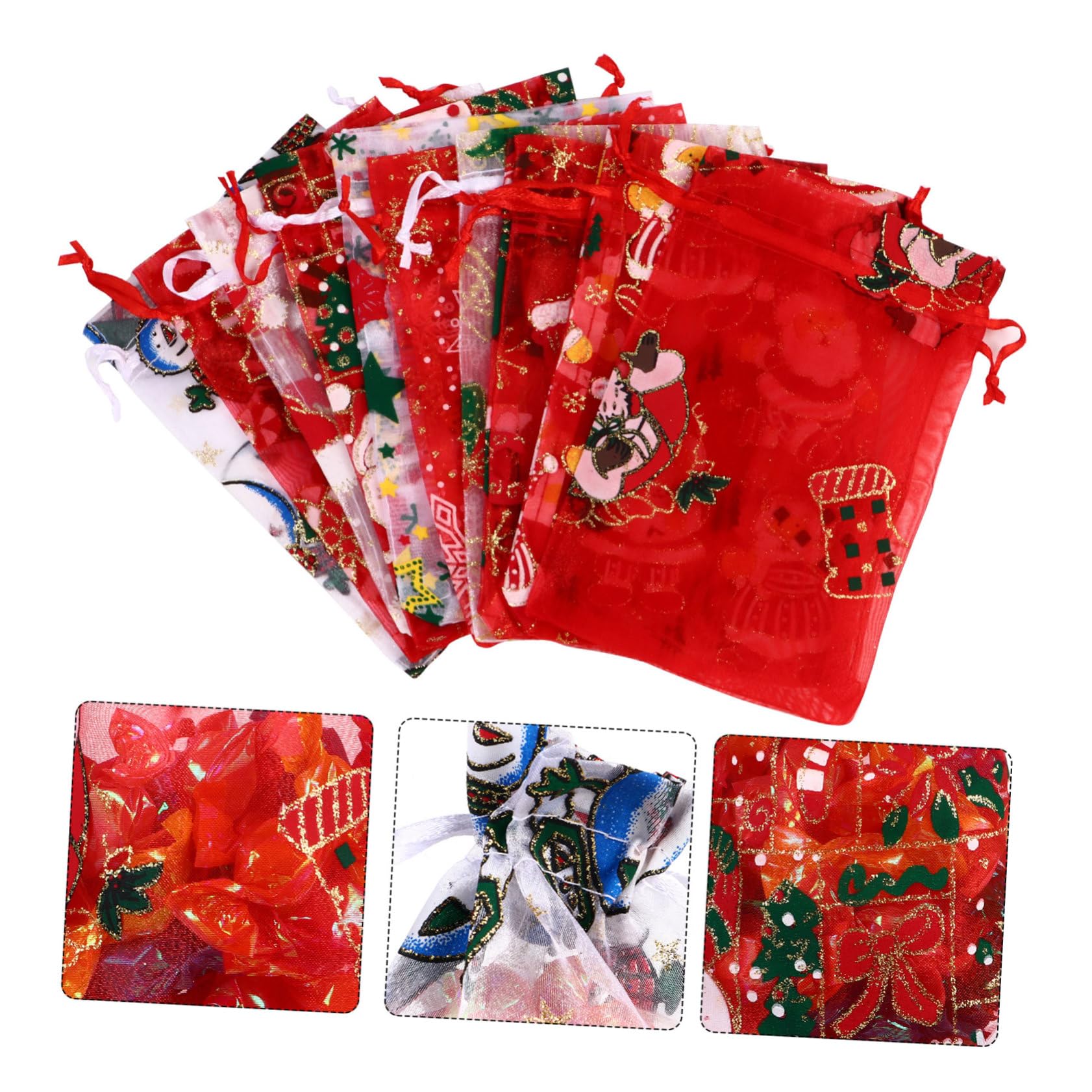 KOMBIUDA Sacchetti Natalizi Facili da Conservare e Trasportare 50 con Chiusura a Coulisse in Organza e Alberi di Natale Adatti per di Matrimonio per Regali di Natale