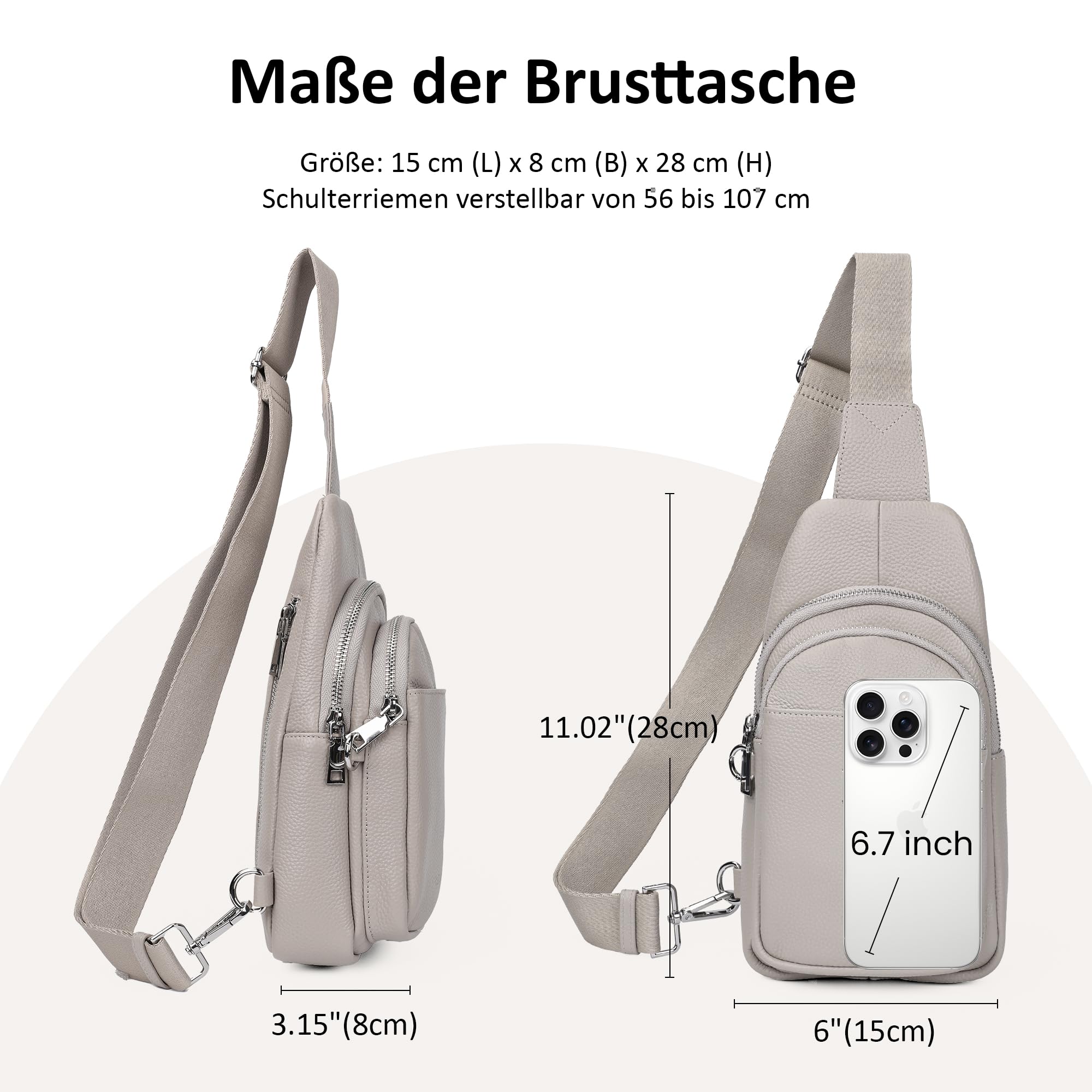 befen Echtleder Brusttasche Damen Klein, Leder Sling Bag Diebstahlsicher | Crossbody Bag Damen RFID-Blockierung Schulterrucksack Vielseitige Umhängetasche für Reisen Sport Arbeiten Einkaufen