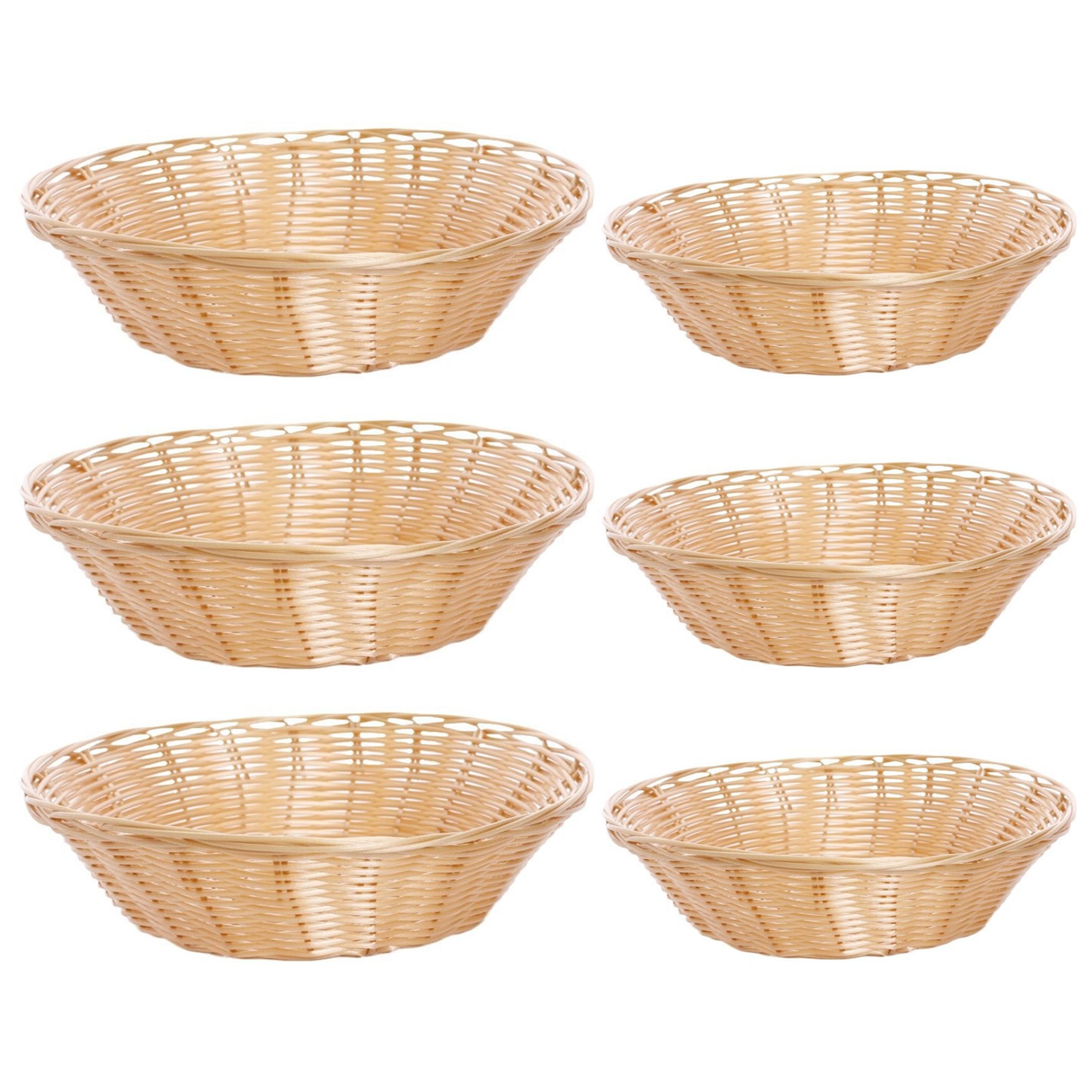 Ameble 6PCS Woven Wicker Bread Baskets for Serving, 8 & 10 Inch Round Storage Baskets for Produce, Snacks, Toys, Rustic Kitchen Decor