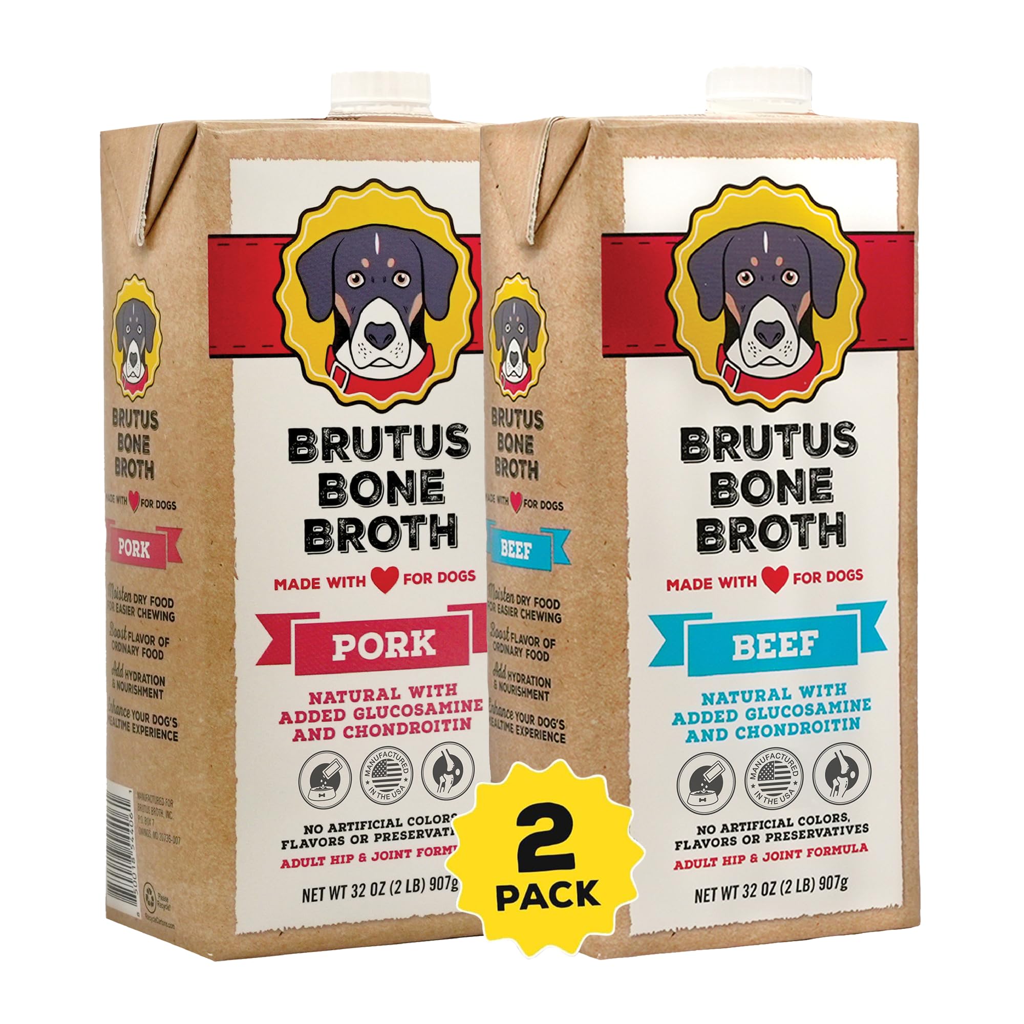 Brutus Bone Broth Liquid for Dogs | All Natural | Made in USA | Glucosamine & Chondroitin for Healthy Joints | Human Grade Ingredients | Hydrating Dog