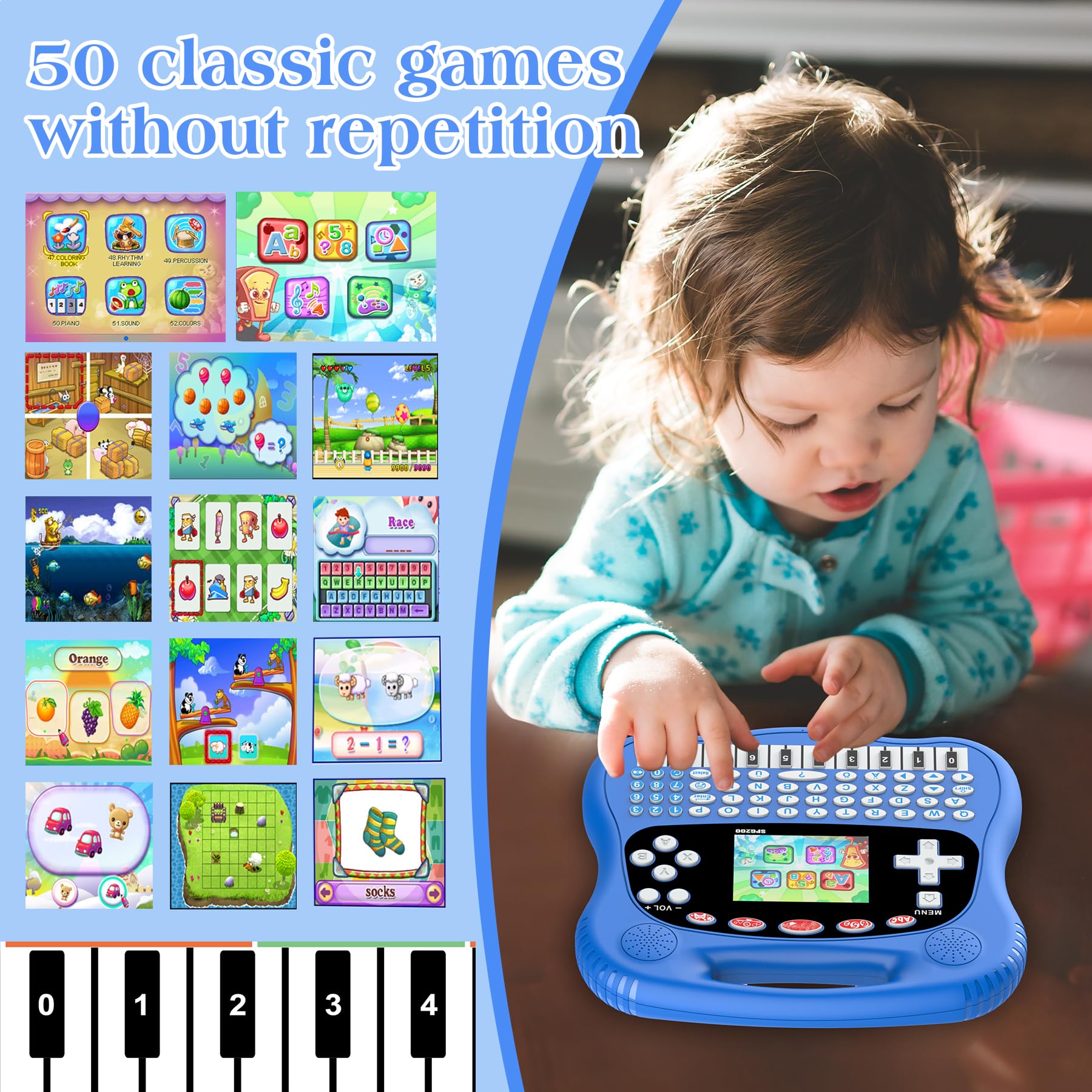 Tableta de aprendizaje para niños, pantalla a color HD de 3.0 pulgadas, alfabeto, palabras, matemáticas, juegos, música, preescolar, electrónica educativa interactiva para niños y niñas 7