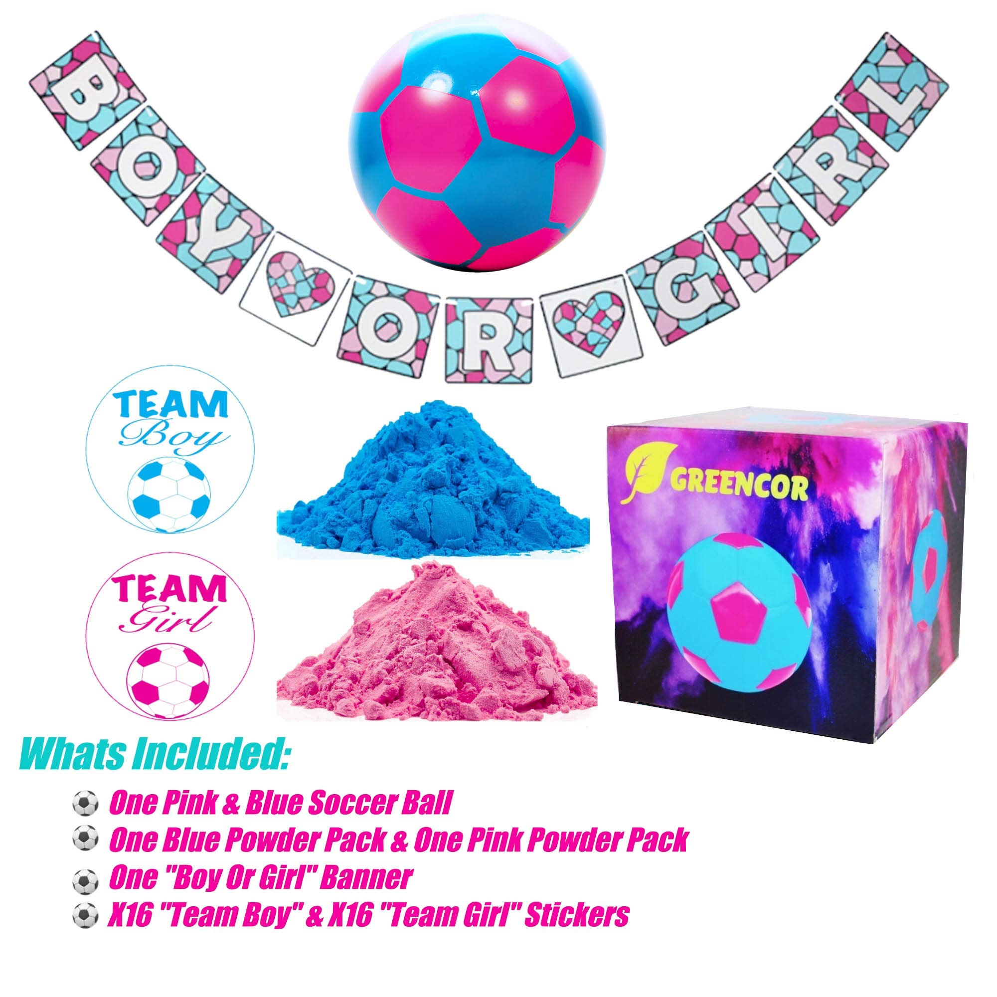 Gender Reveal Soccer Ball + Gender Reveal Banner + X32 Gender Reveal