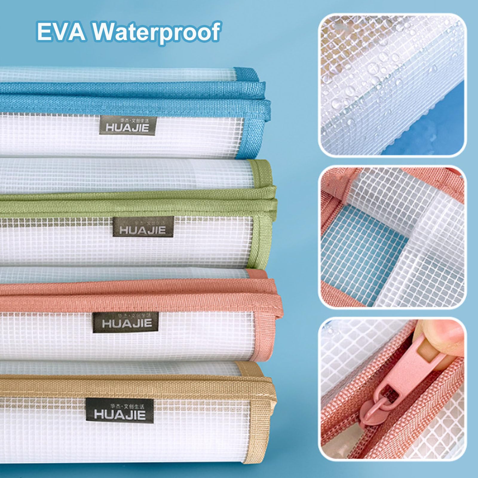 Oaygat 2 Pack A3 Plastic Wallets Folders Zipped Document Wallets File Folders Large Capacity Document Folders PocketsWaterproof Travel Storage Pouch Transparent School Book Bag Envelopes Mesh File Bag - Image 4