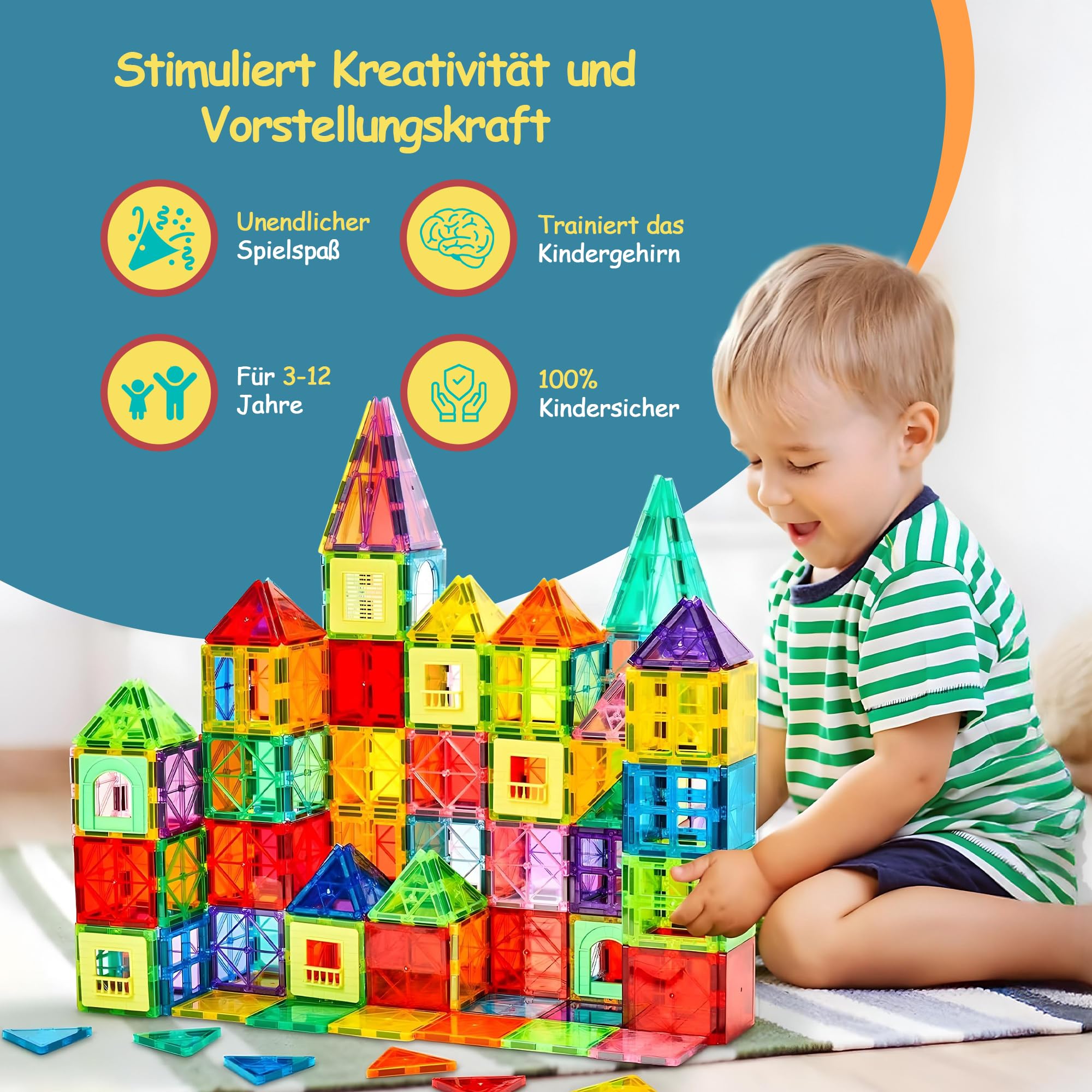 Olvy Magnetische Bausteine Montessori Spielzeug - 120 Magnetic Tiles Kinder - Magnetisches Konstruktionsspielzeug Ab 3 Jahre - Smart Playground Magnetbausteine, Magnetset Kinder (120 Magnetic Tiles)