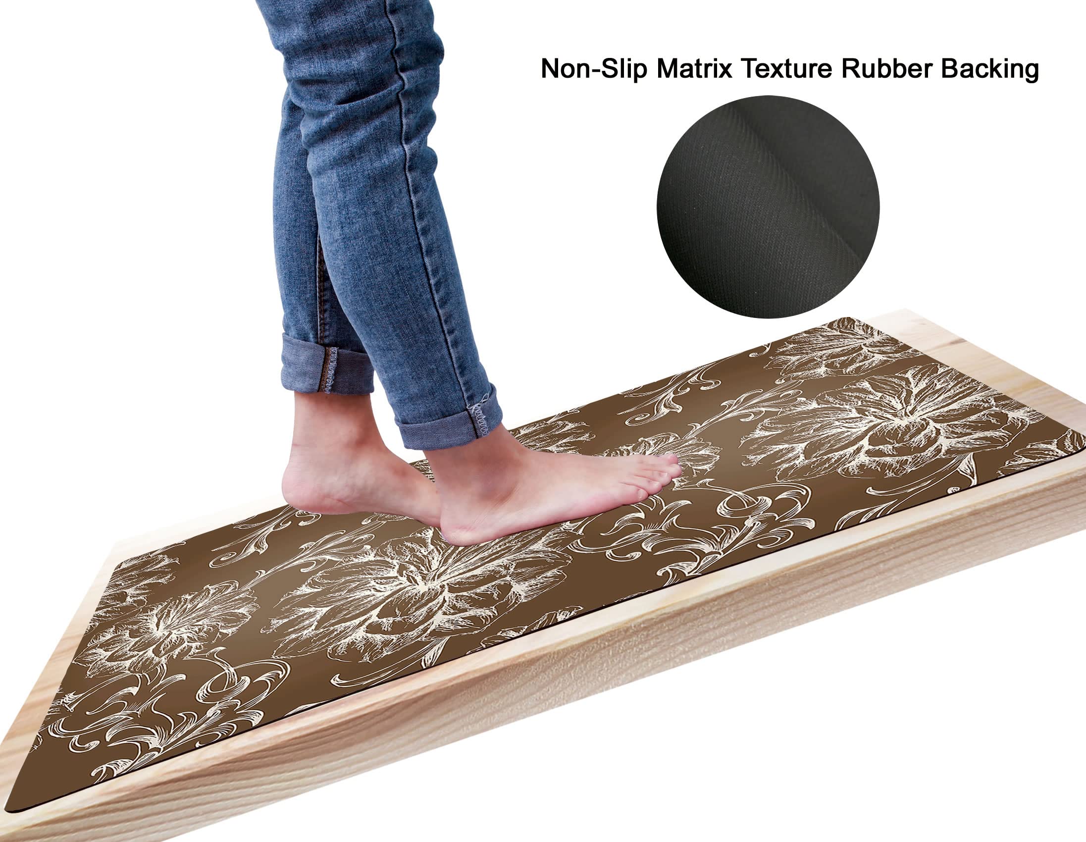 Cosilyt 1/10 Inch Ultra Thin Front Door Mat Rug Indoor Entrance Inside Non Slip, Large Waterproof Rubber Kitchen Rug and Interior Home Washable Door Mat,Floor,Sink,Laundry,Desk, 24"Ã—35",Baroque Brown