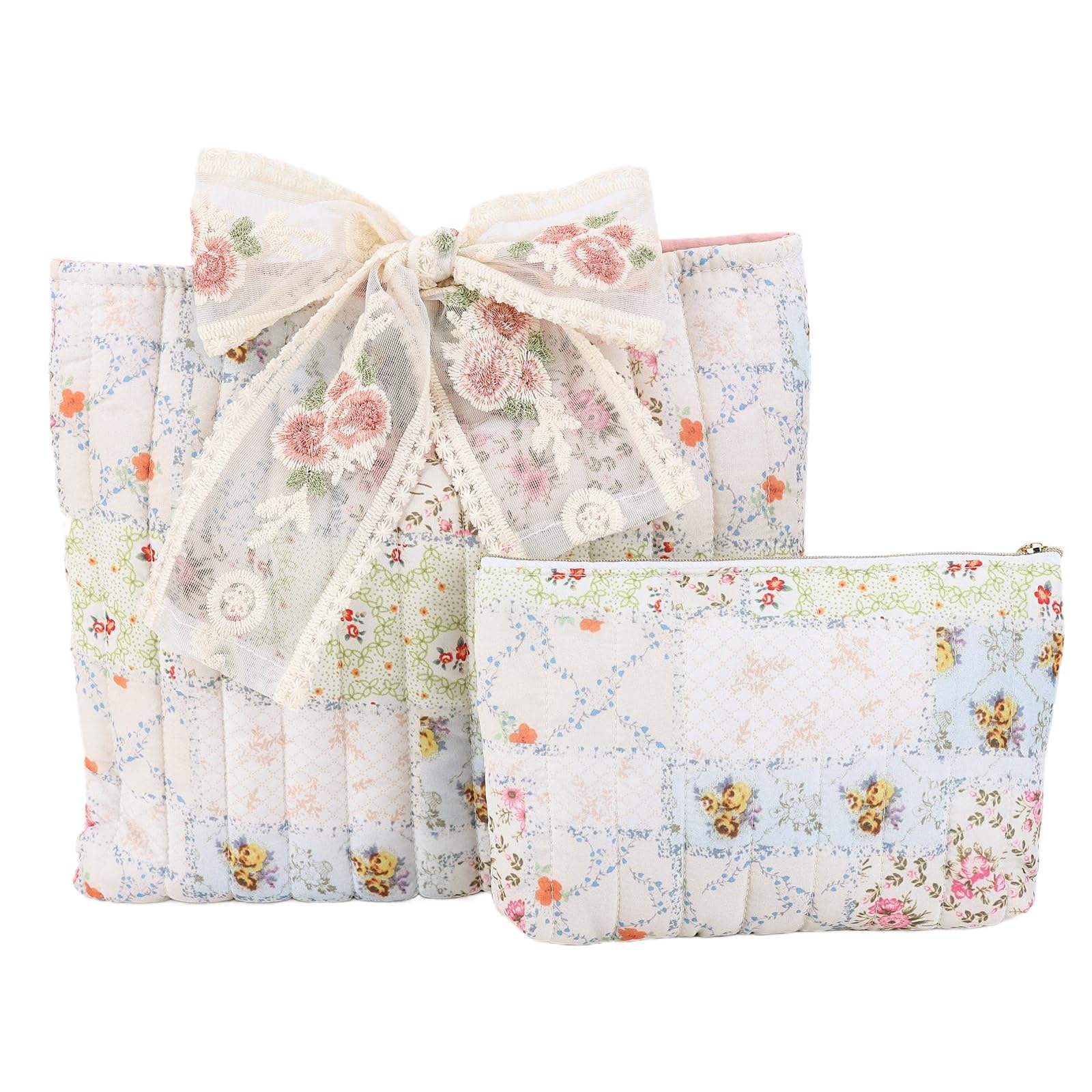 HTU Quilted Bible Carrying Case Large Capacity Bible Sleeve Book Covers with Bow Lightweight for Shopping Travel Car Women Books Lover Gifts (Floral) (style4)