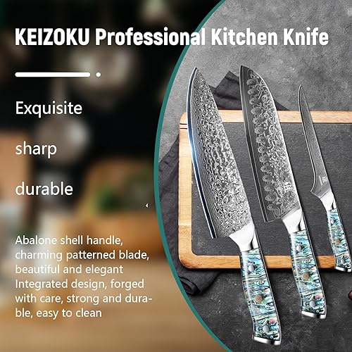 Miniatura 3 de Cuchillo de chef de acero de Damasco de 8 pulgadas, hoja profesional japonesa 10Cr15MOV con patrón de martillo forjado a mano, cuchillo de cocina