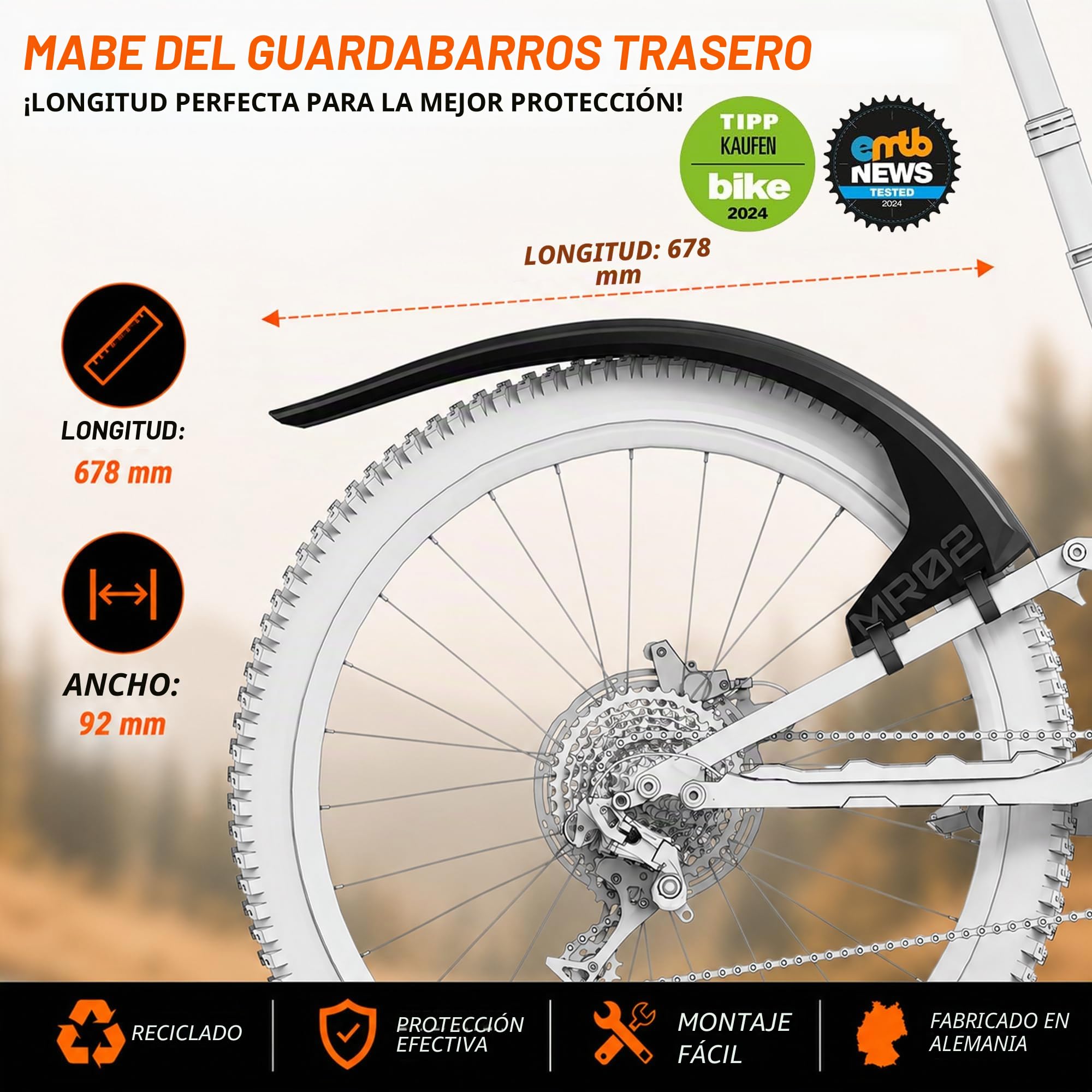 unleazhed Guardabarros para bicicleta de montaña M02 y MR02 | MTB Mudguard | Guardabarros delantero y trasero MTB | Fabricado en Alemania