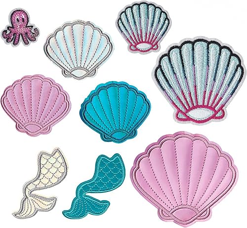 Pretty Seashell - Parches bordados para planchar para coser en ropa, ropa, chaqueta, polo, camiseta, sombrero, bolsa (estilo 2 (9 piezas)