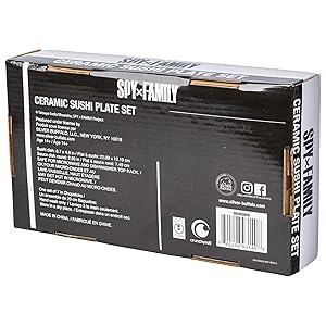 Silver Buffalo Spy X Family Japanese Anime Featuring Anya Forger, Loid (Twilight), and Yor (Thorn Princess) Ceramic Sushi Set with Dipping Sauce Dish and Matching Chopsticks