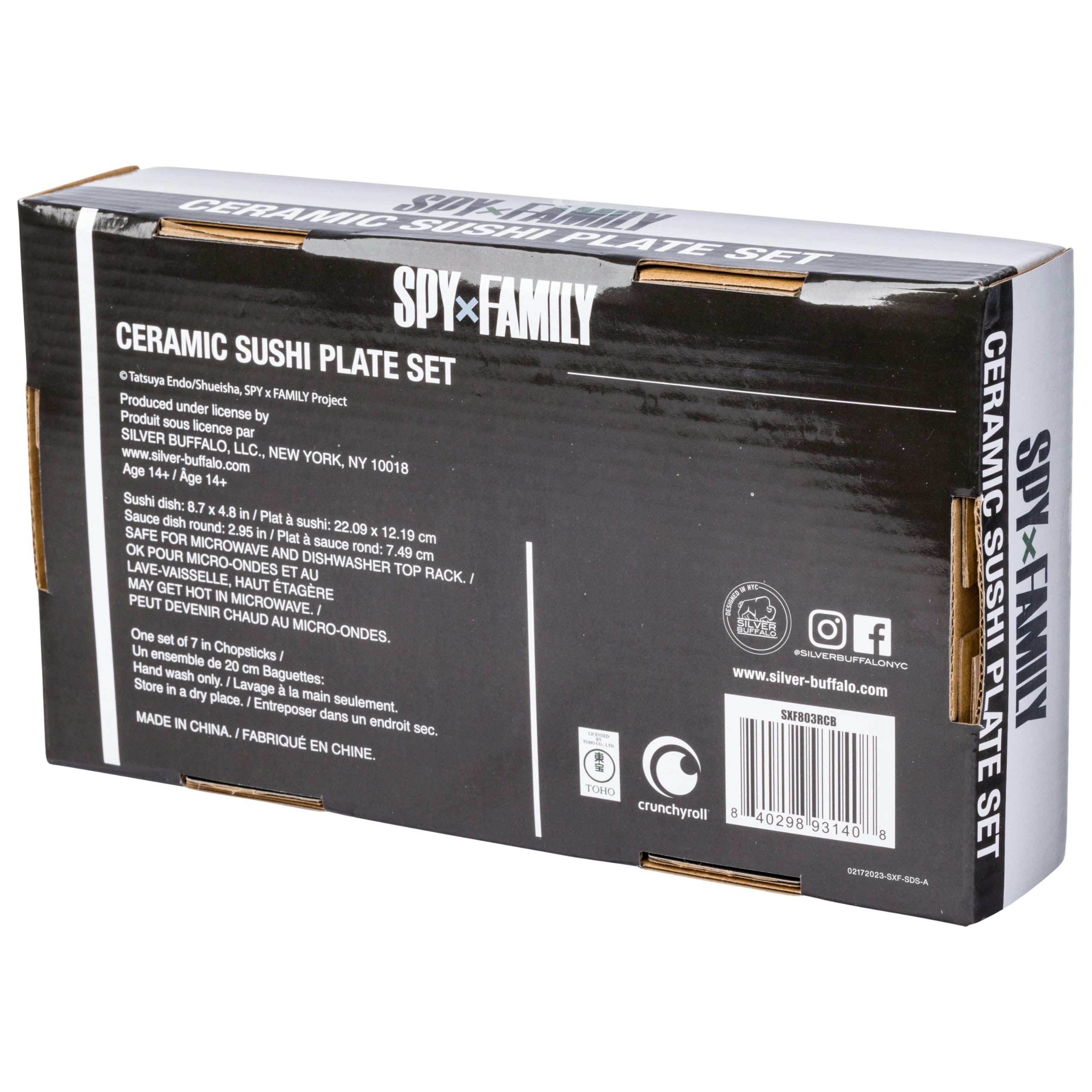 Silver Buffalo Spy X Family Japanisches Anime mit Anya Forger, Loid (Twilight) und Yor (Dorn Princess) Keramik-Sushi-Set mit Dip-Soßenschale und passenden Essstäbchen