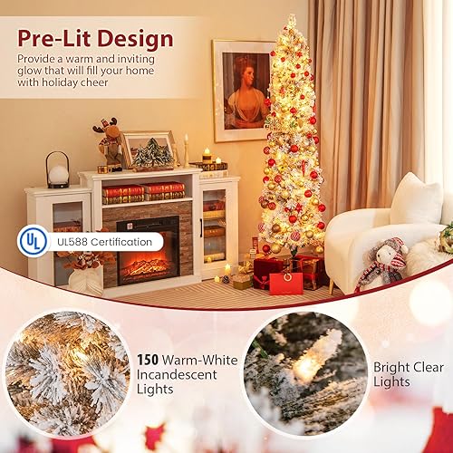 Miniatura 2 de Goplus Árbol de Navidad preiluminado de 6 pies, árbol de Navidad artificial delgado con 150 luces incandescentes blancas cálidas, 373 puntas de