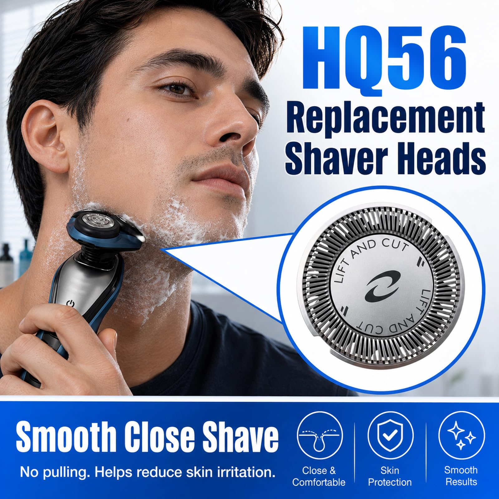 Poweka HQ56 - Testine di ricambio per rasoio Philips Norelco HQ3, HQ6, HQ55, HQ56, 3 pezzi