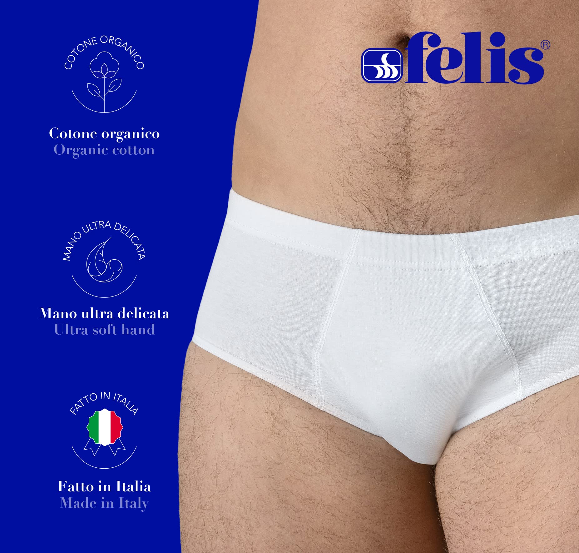 Felis Confezione da 6 Minislip Uomo Classico, Cotone Jersey Mercerizzato, Mutande Slip Uomo Bianche, Traspiranti e Comode
