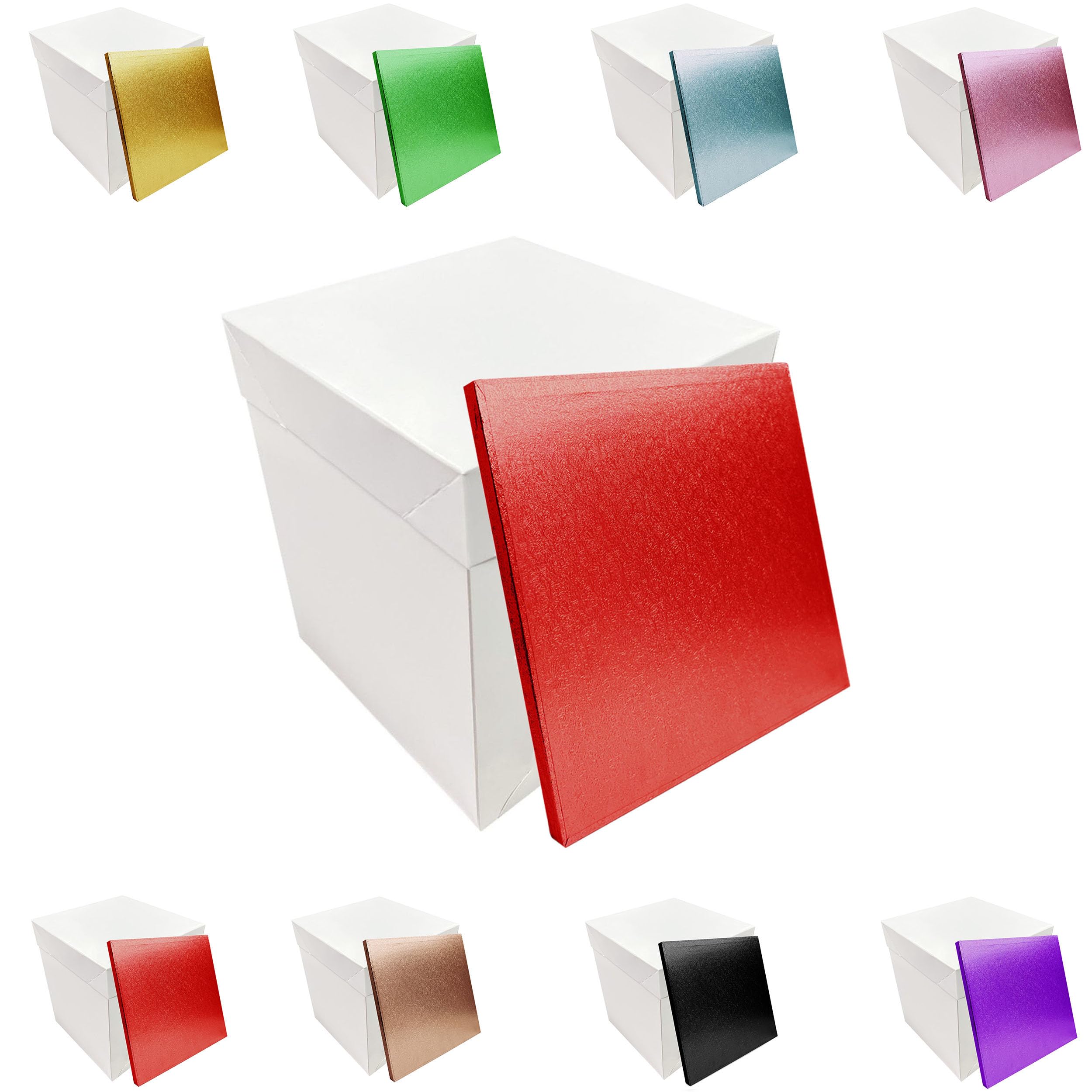 LARRYROO Tall White Extra Deep Cake Box + Lid & Square Colour Cake Drum Board Combo Pack for High Celebration, Wedding, Birthday Cakes (Red, 10 Inch) — image 1