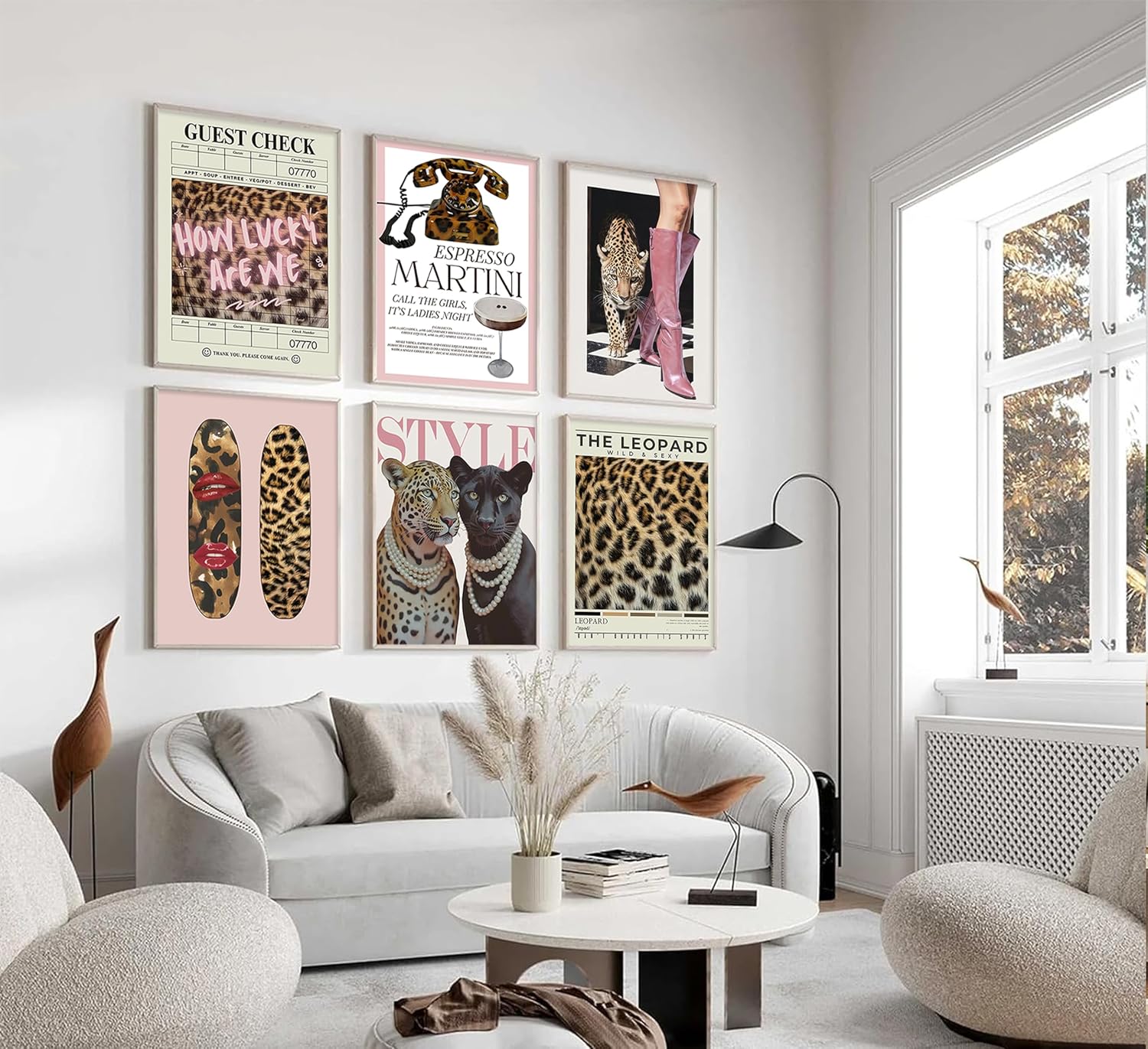 Trendy Pink Leopard Print Wall Art Fashion Woman and Cheetah Pictures Wall Decor Vintage Guest Check Funky Girly Y2K Aesthetic Posters Prints Artwork for Dorm Apartment, Unframed