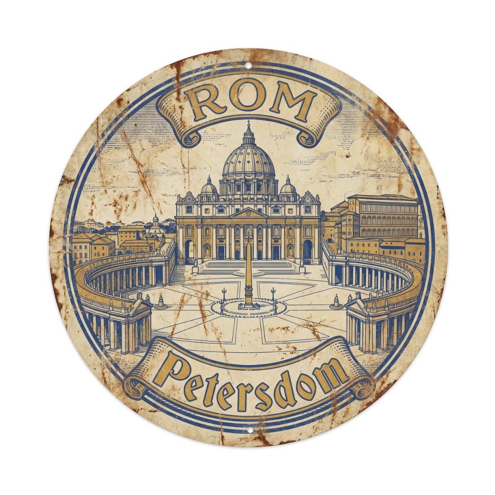 Vintage Travel Vatican Basilica Rome Metal Tin Sign Plaque Wall Decor for Cafe, Club, Garden Round Metal Poster 8x8Inch
